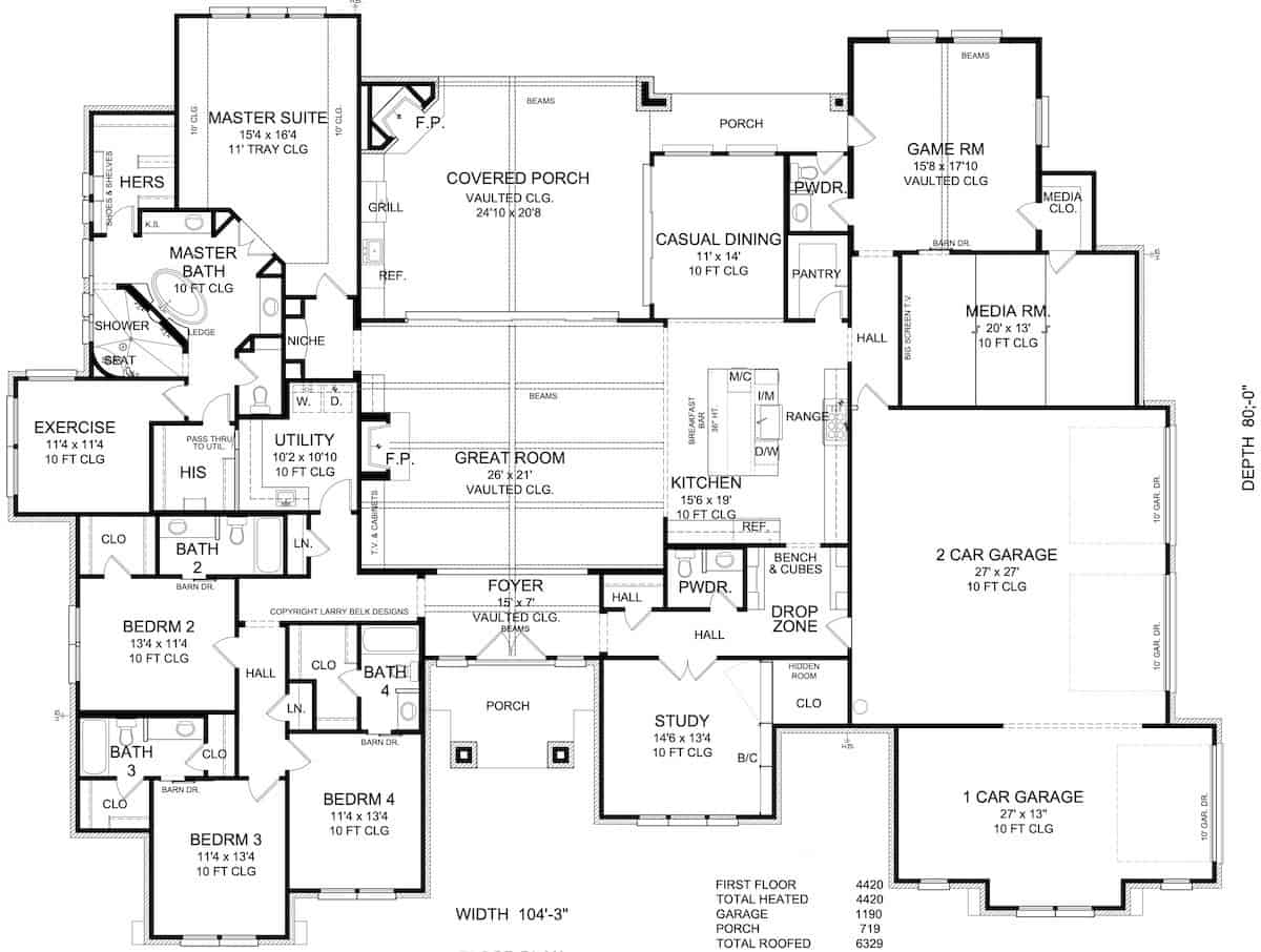 Main Level of Acadian Plan #209-1014