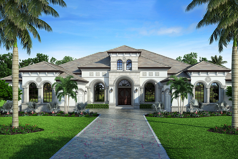 Front elevation of Mediterranean home (ThePlanCollection: House Plan #210-1001)