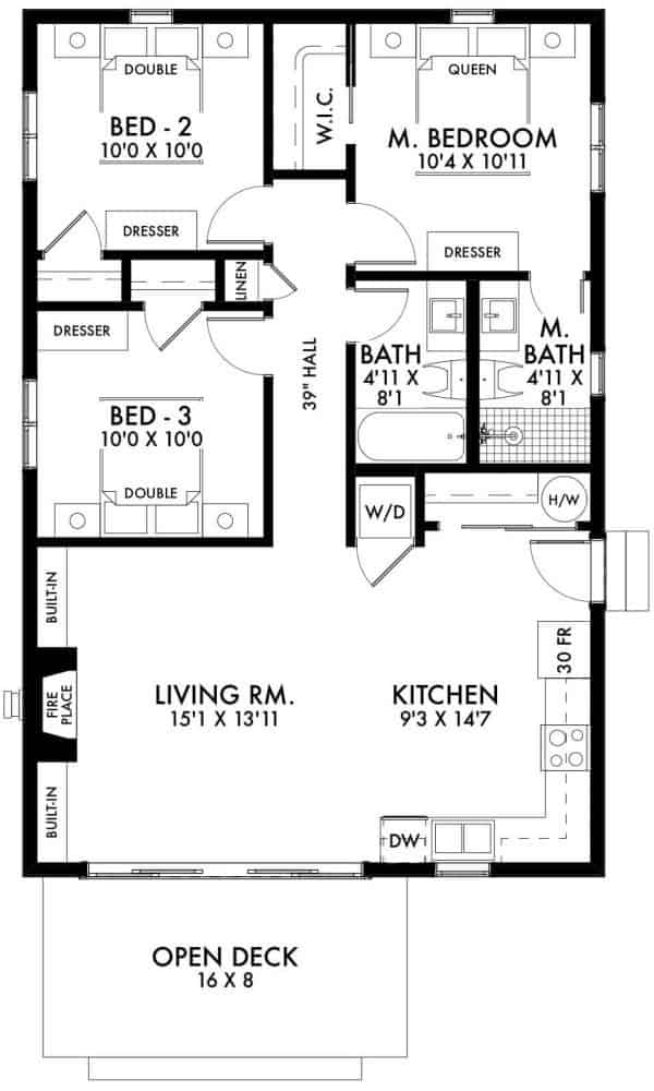 Floor Plan Main Level of Ranch Plan #211-1001
