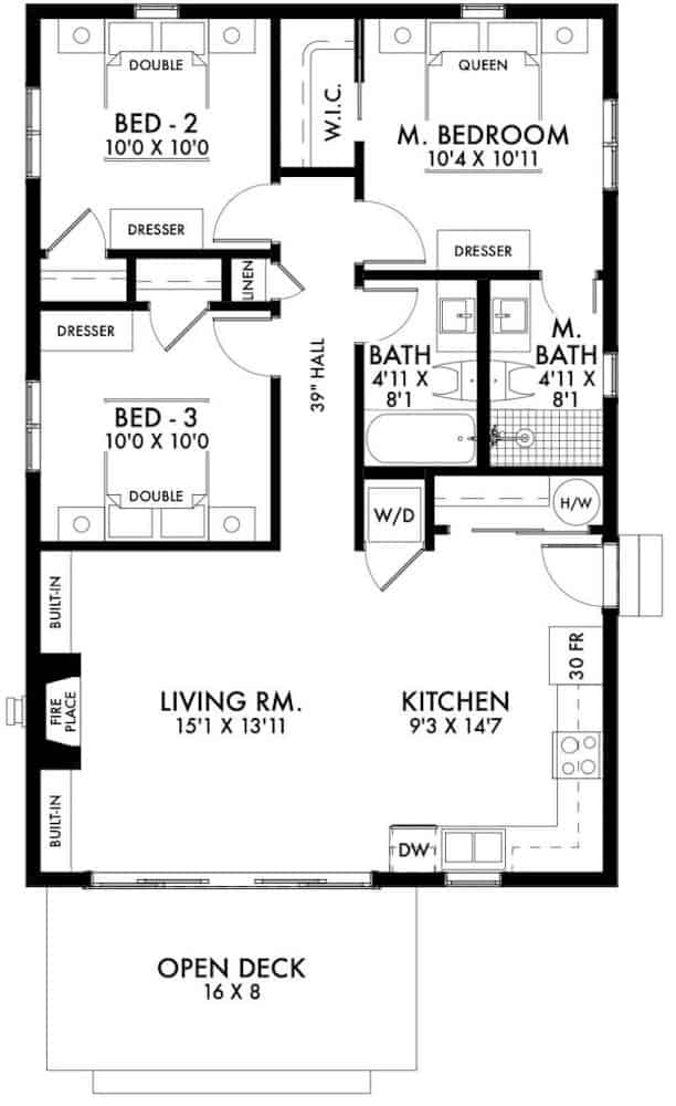 Floor Plan Main Level of Ranch Plan #211-1002