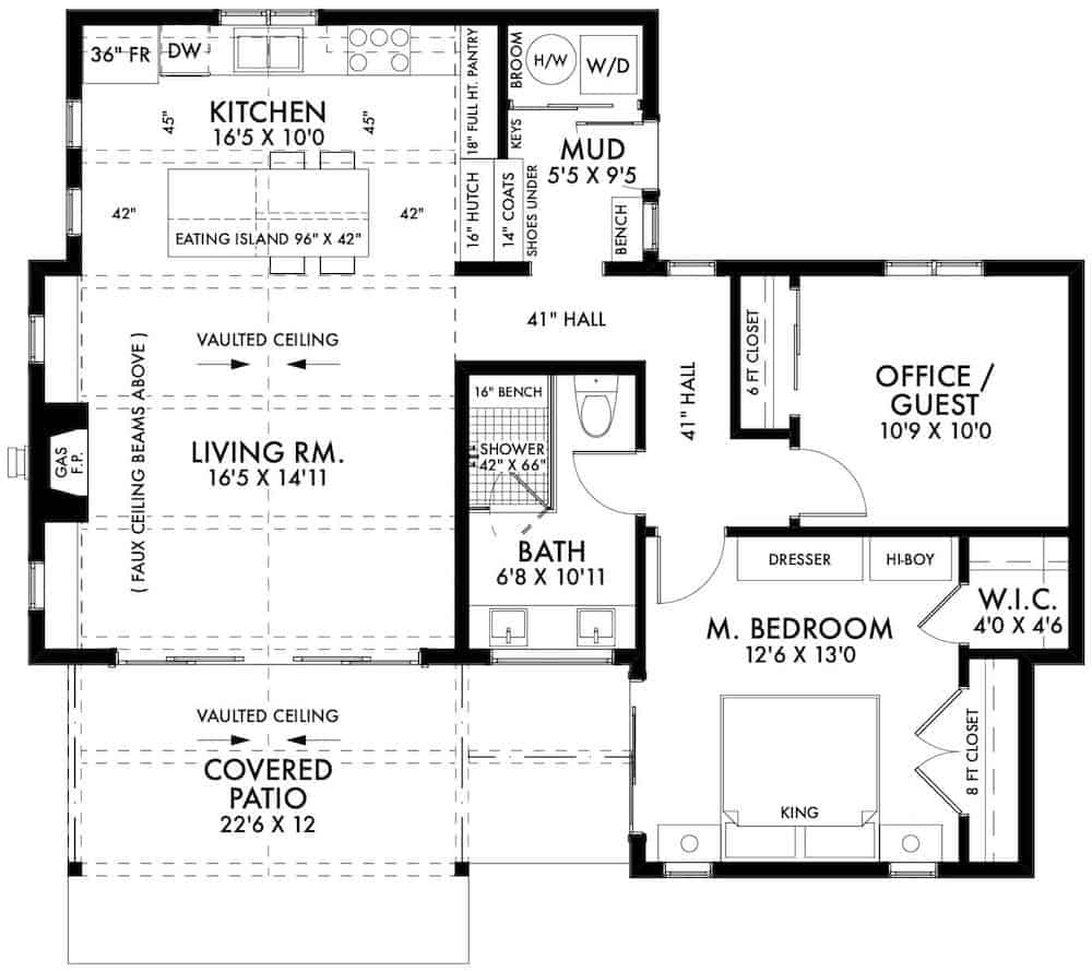 Floor Plan Main Level of Ranch Plan #211-1003