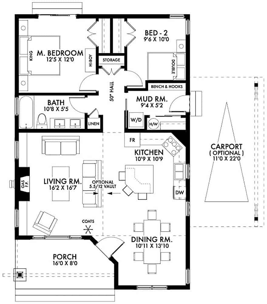 Floor Plan Main Level of Ranch Plan #211-1005