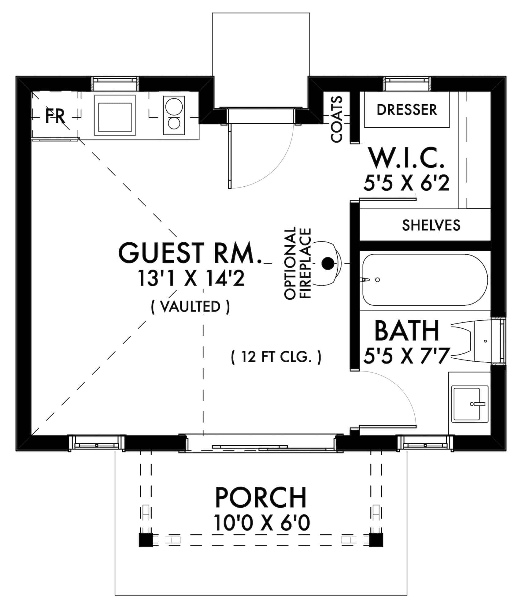Main Level of Cottage Plan #211-1012