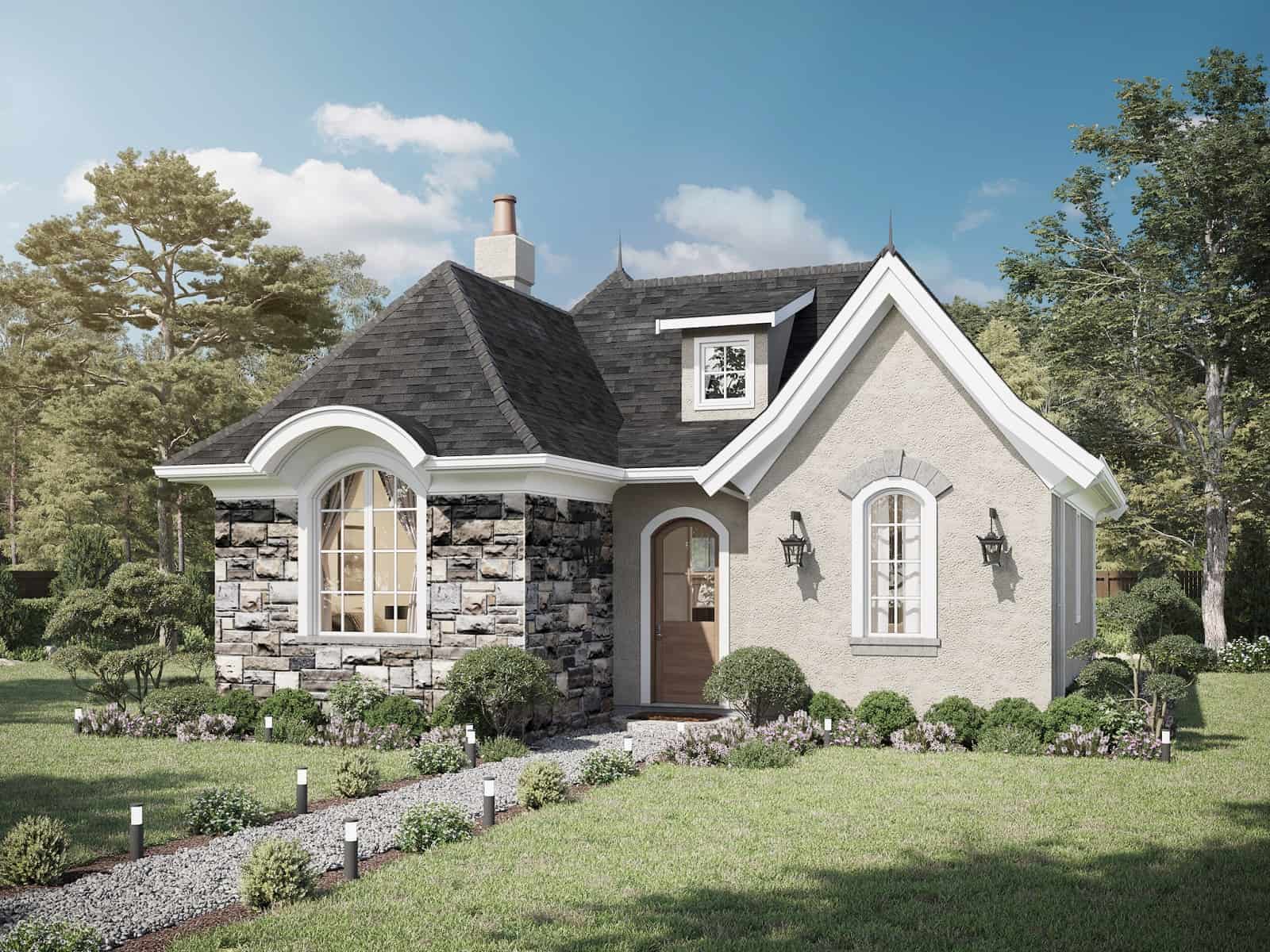 Front elevation of French home (ThePlanCollection: House Plan #211-1016)