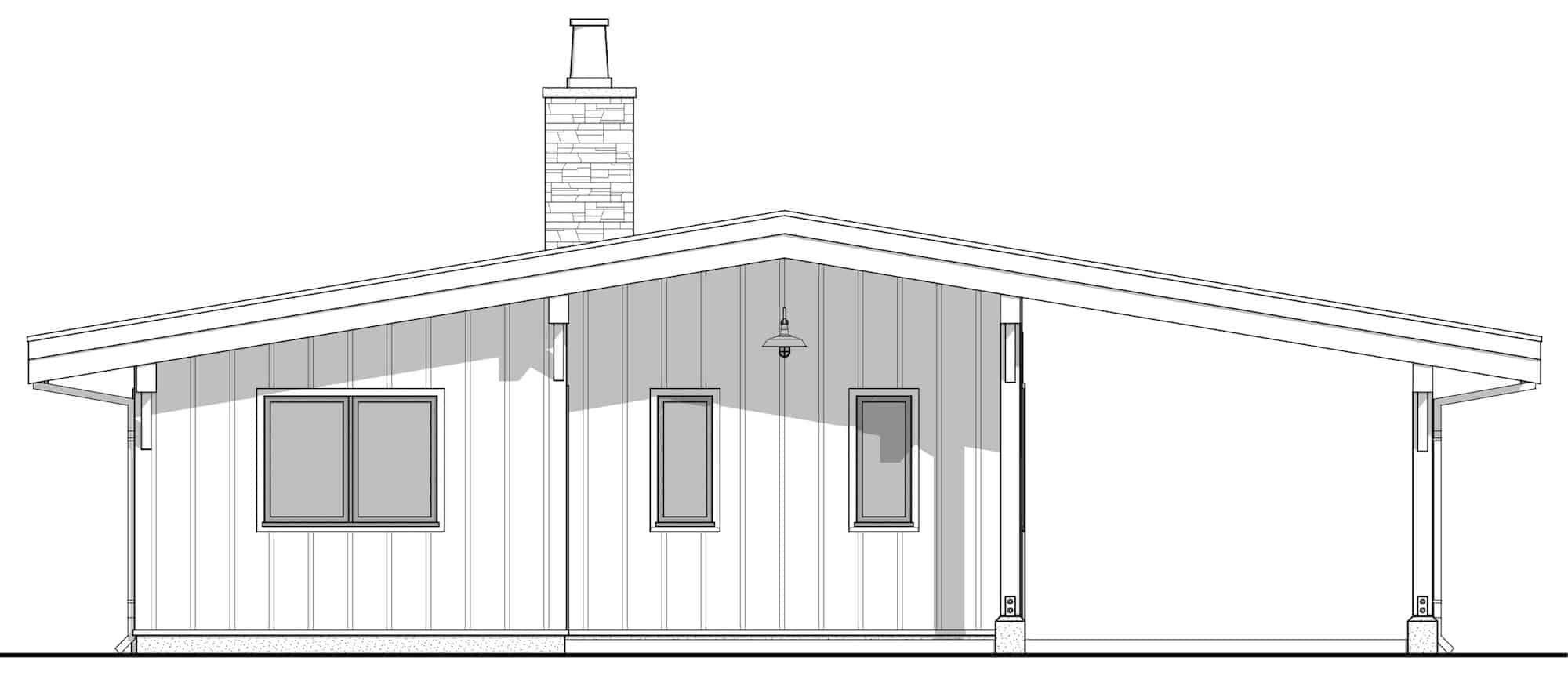Home Plan Rear Elevation of this 1-Bedroom,1103 Sq Ft Plan -211-1017