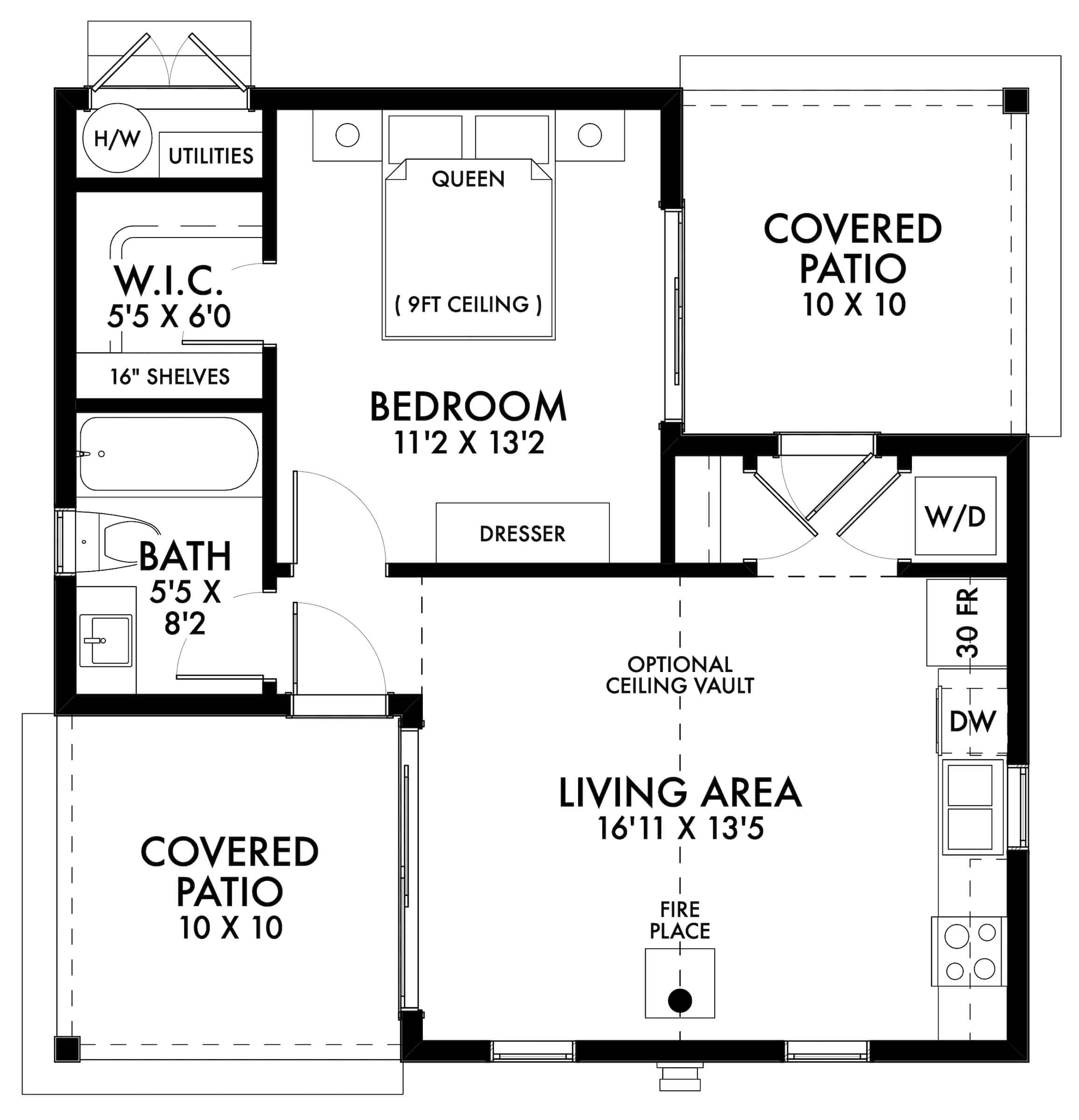 Main Level of Cottage Plan #211-1018
