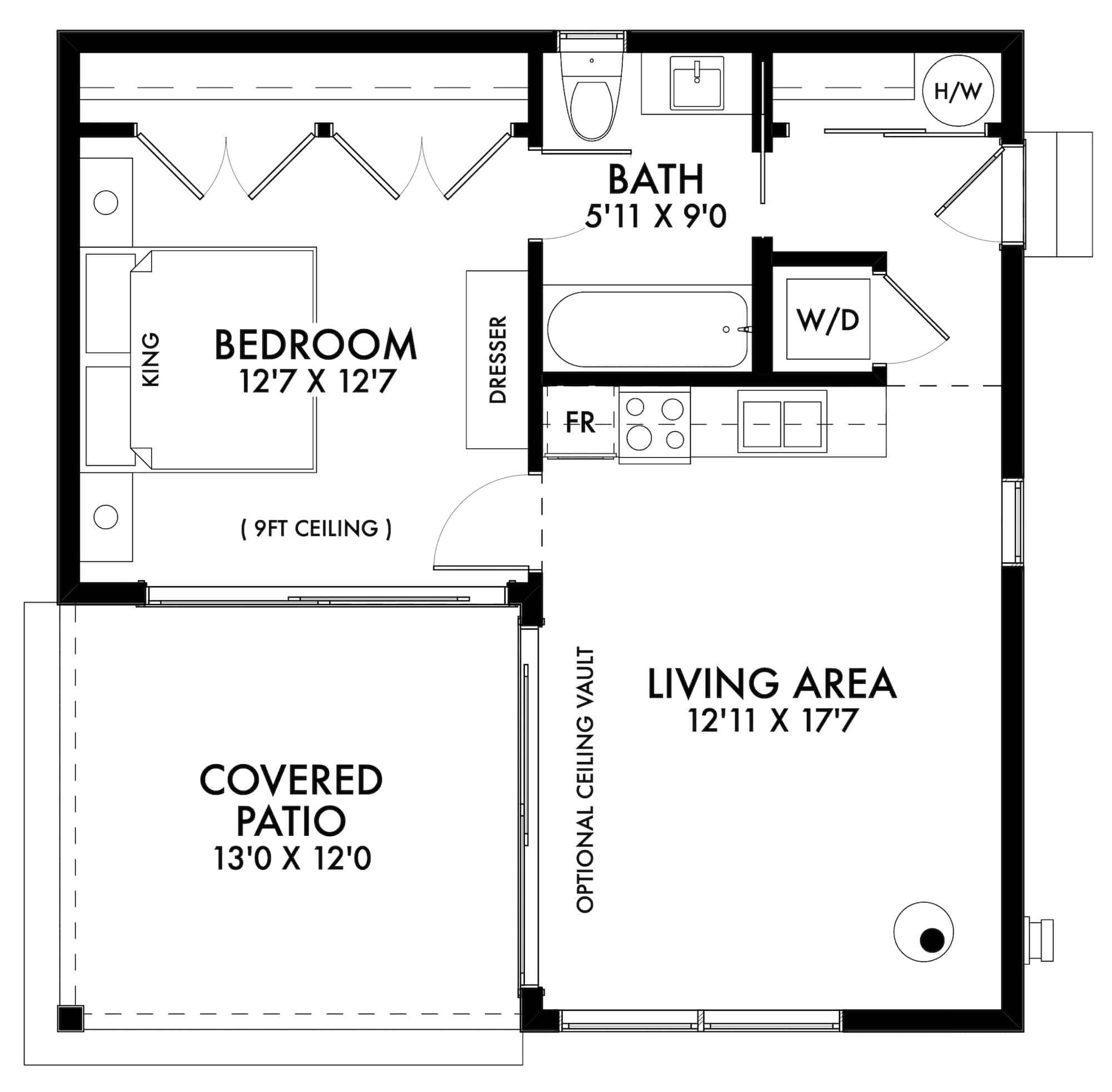 Main Level of Cottage Plan #211-1019