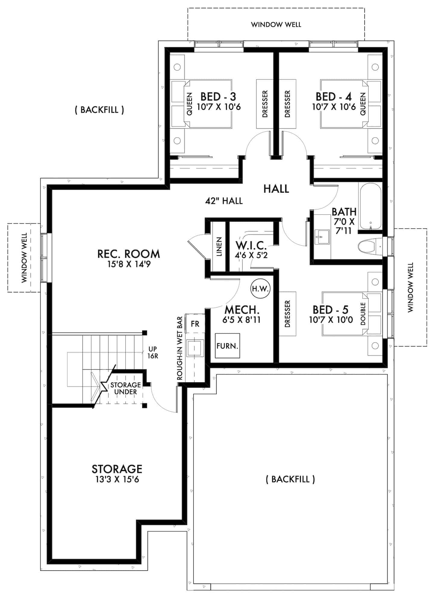 Basement of Ranch Plan #211-1029