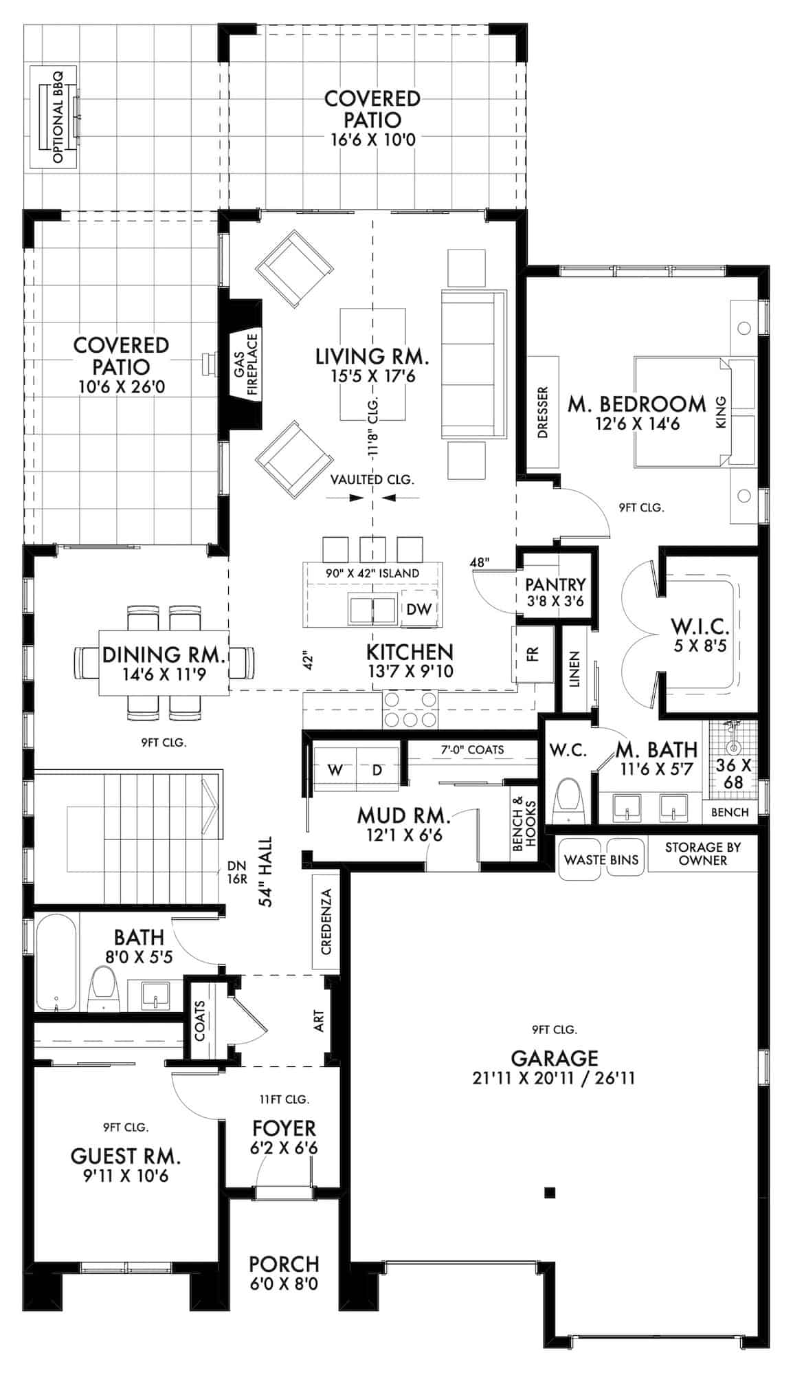 Main Level of Contemporary Plan #211-1030