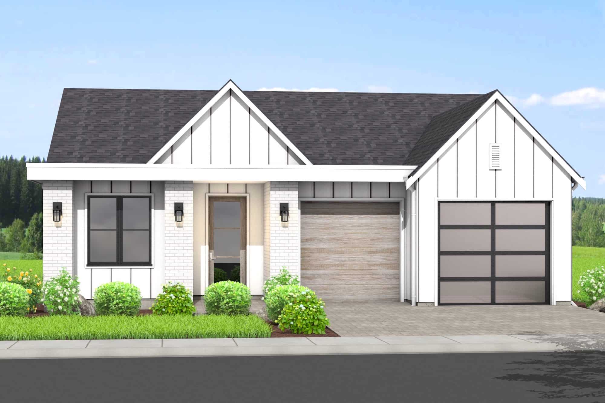 Front elevation of Contemporary home (ThePlanCollection: House Plan #211-1030)