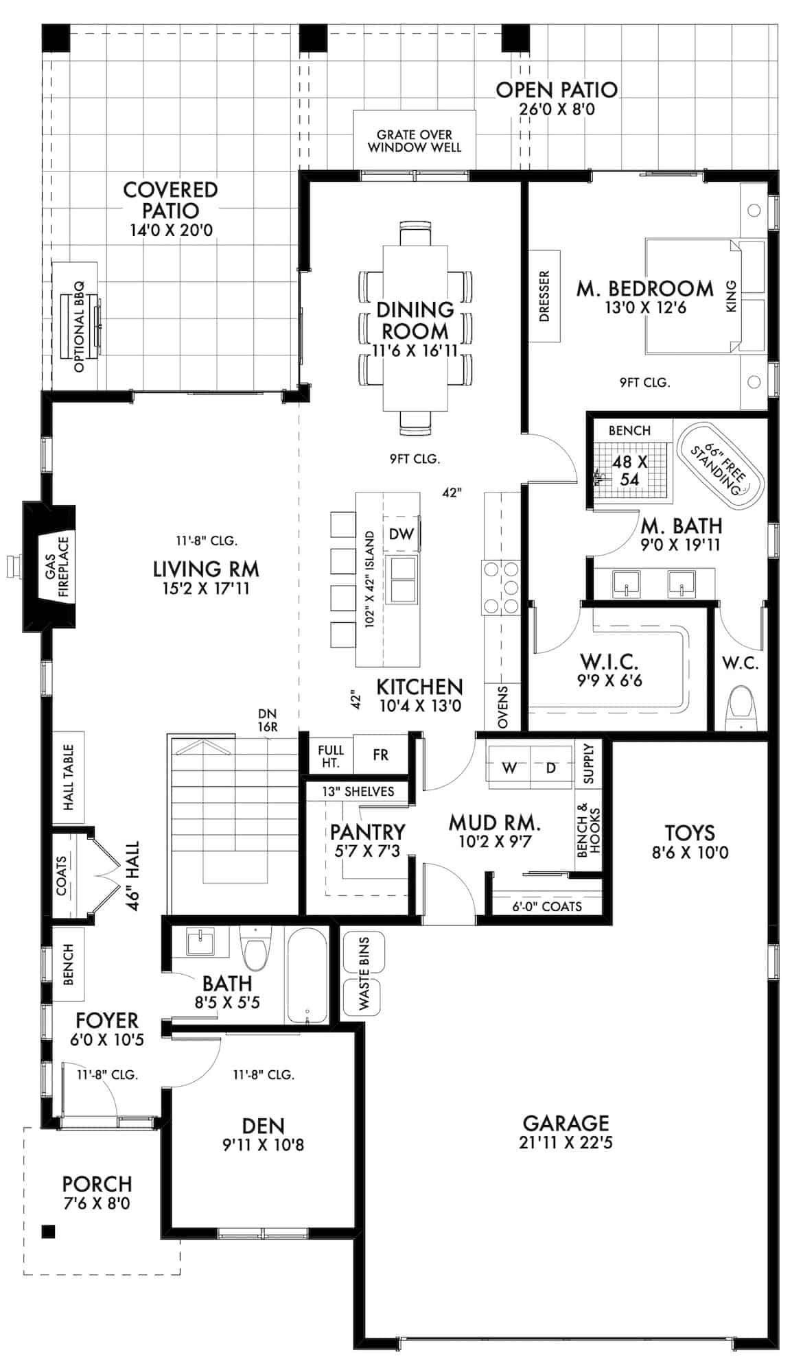 Main Level of Contemporary Plan #211-1031