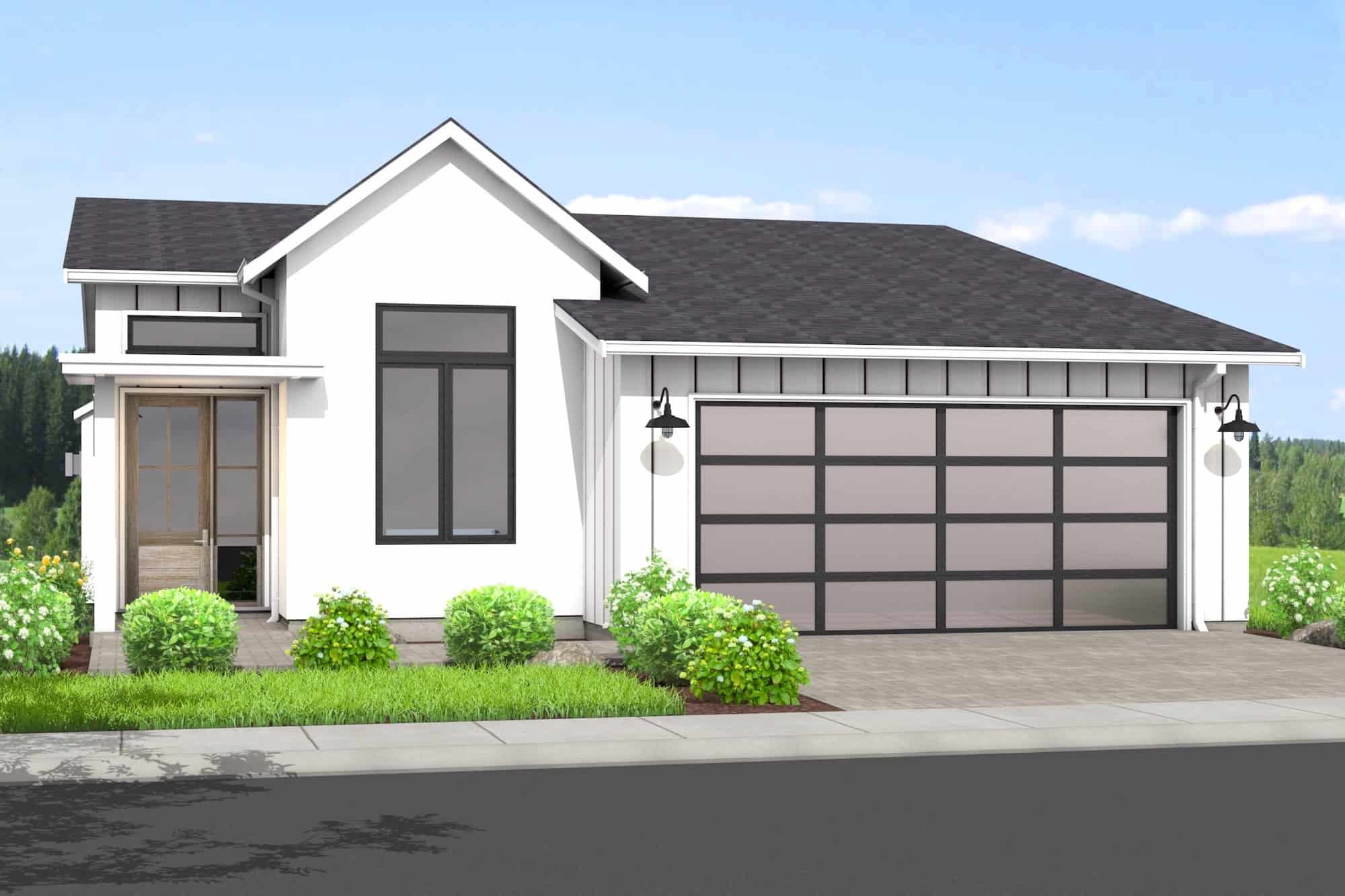 Front elevation of Contemporary home (ThePlanCollection: House Plan #211-1031)