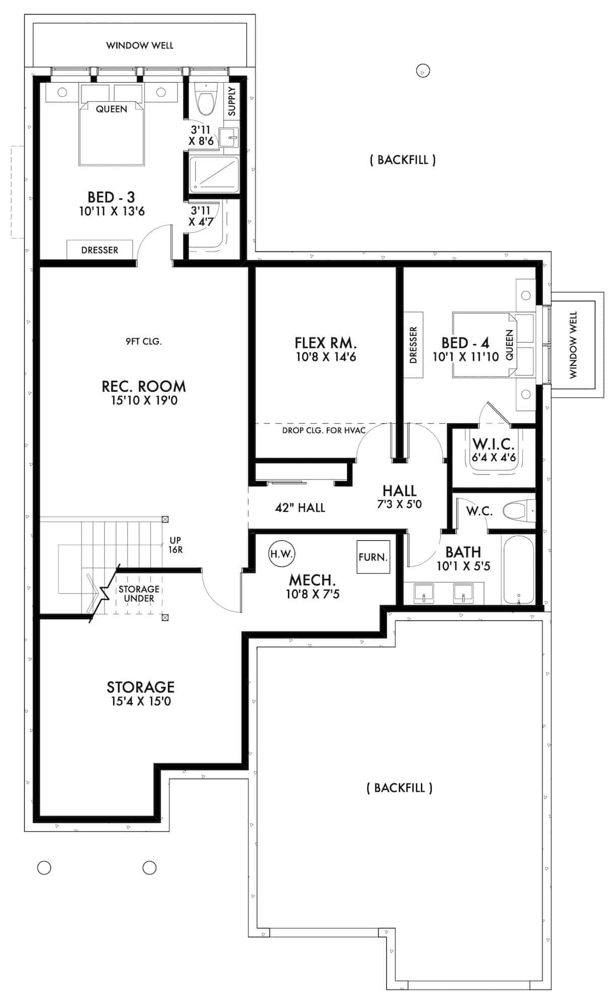 Basement of Contemporary Plan #211-1032