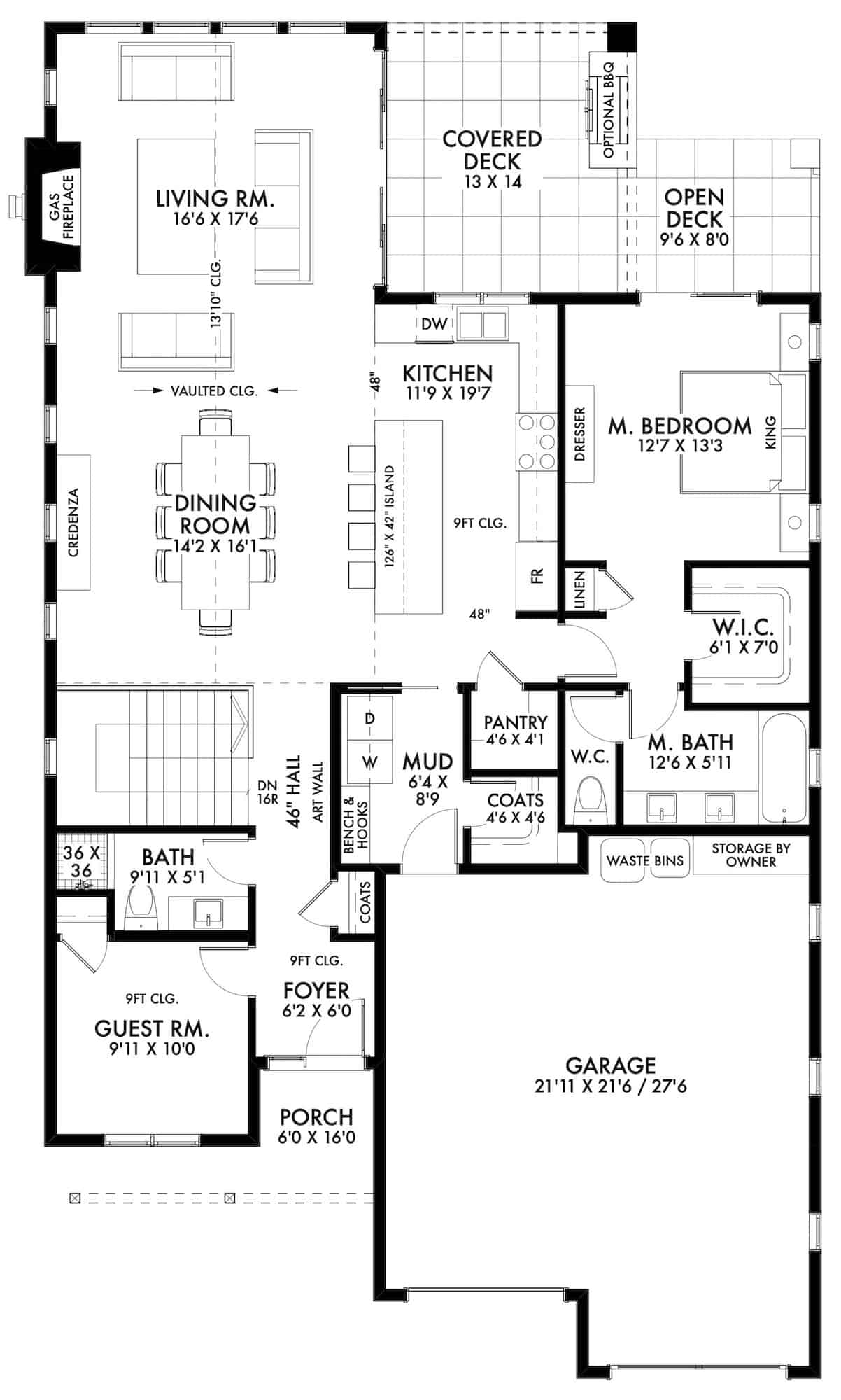 Main Level of Contemporary Plan #211-1032