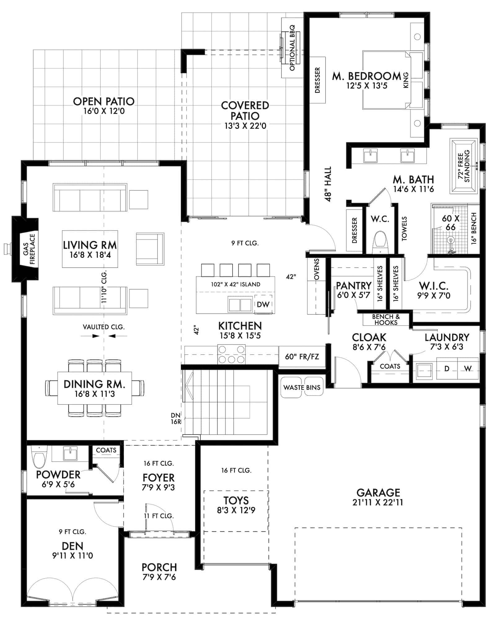 Main Level of Contemporary Plan #211-1033
