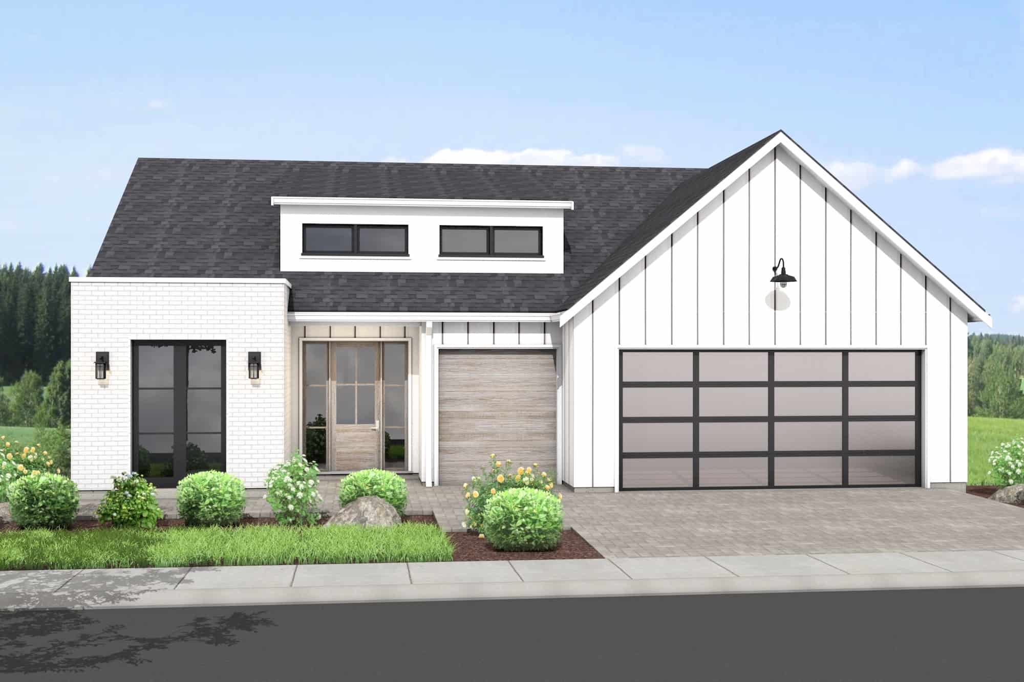 Front elevation of Contemporary home (ThePlanCollection: House Plan #211-1033)