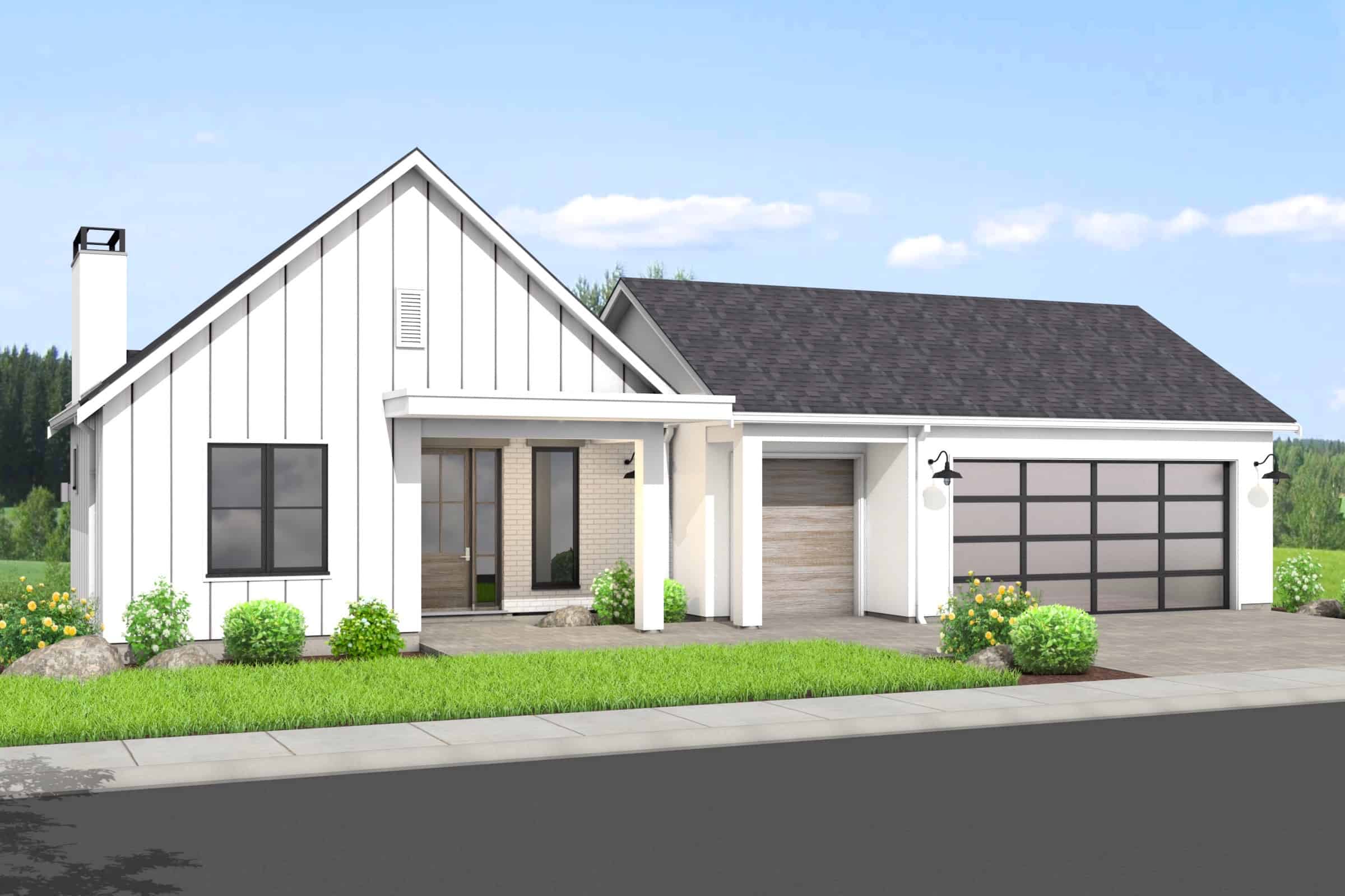 Front elevation of Contemporary home (ThePlanCollection: House Plan #211-1034)