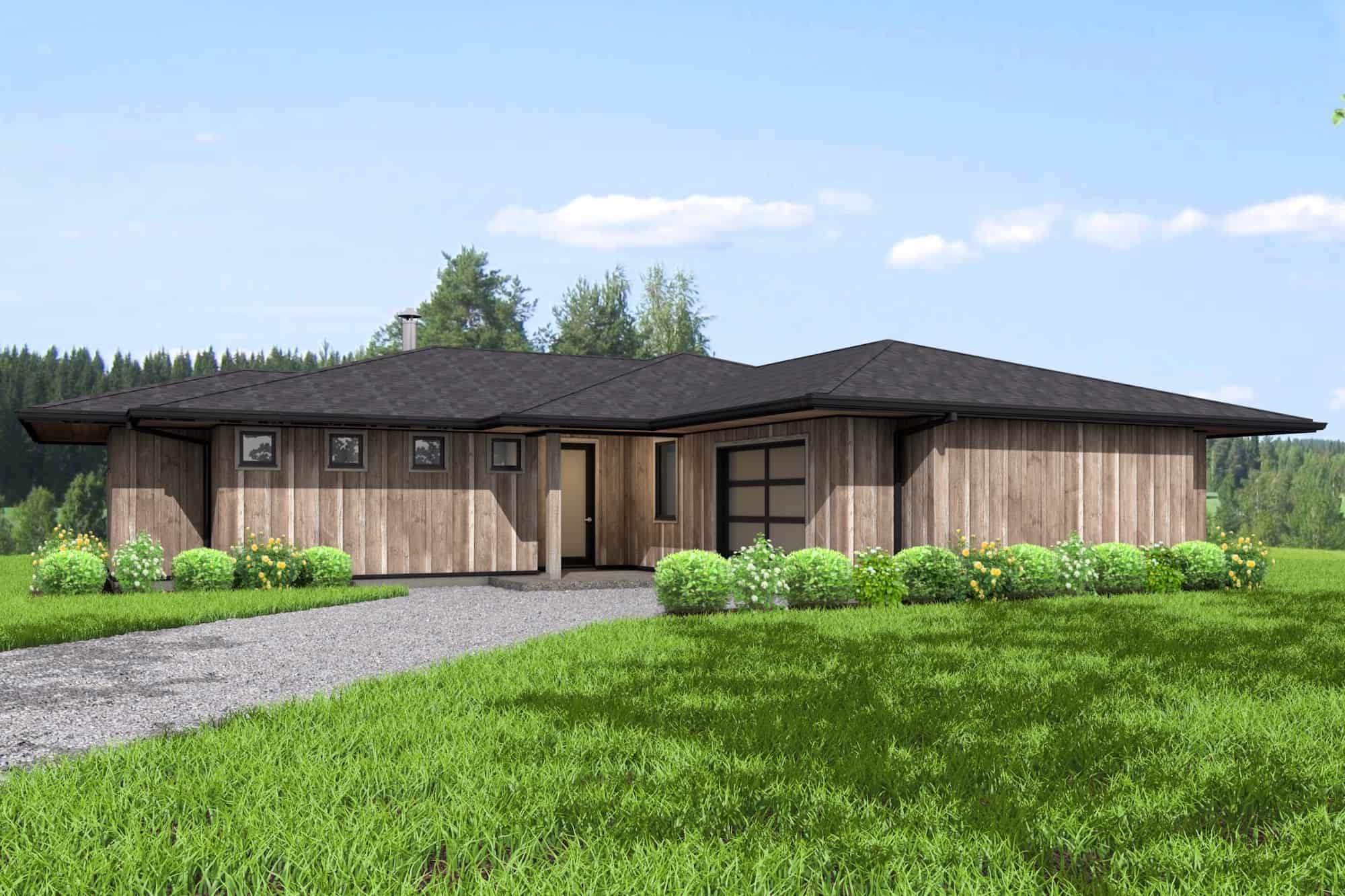 Front elevation of Ranch home (ThePlanCollection: House Plan #211-1036)