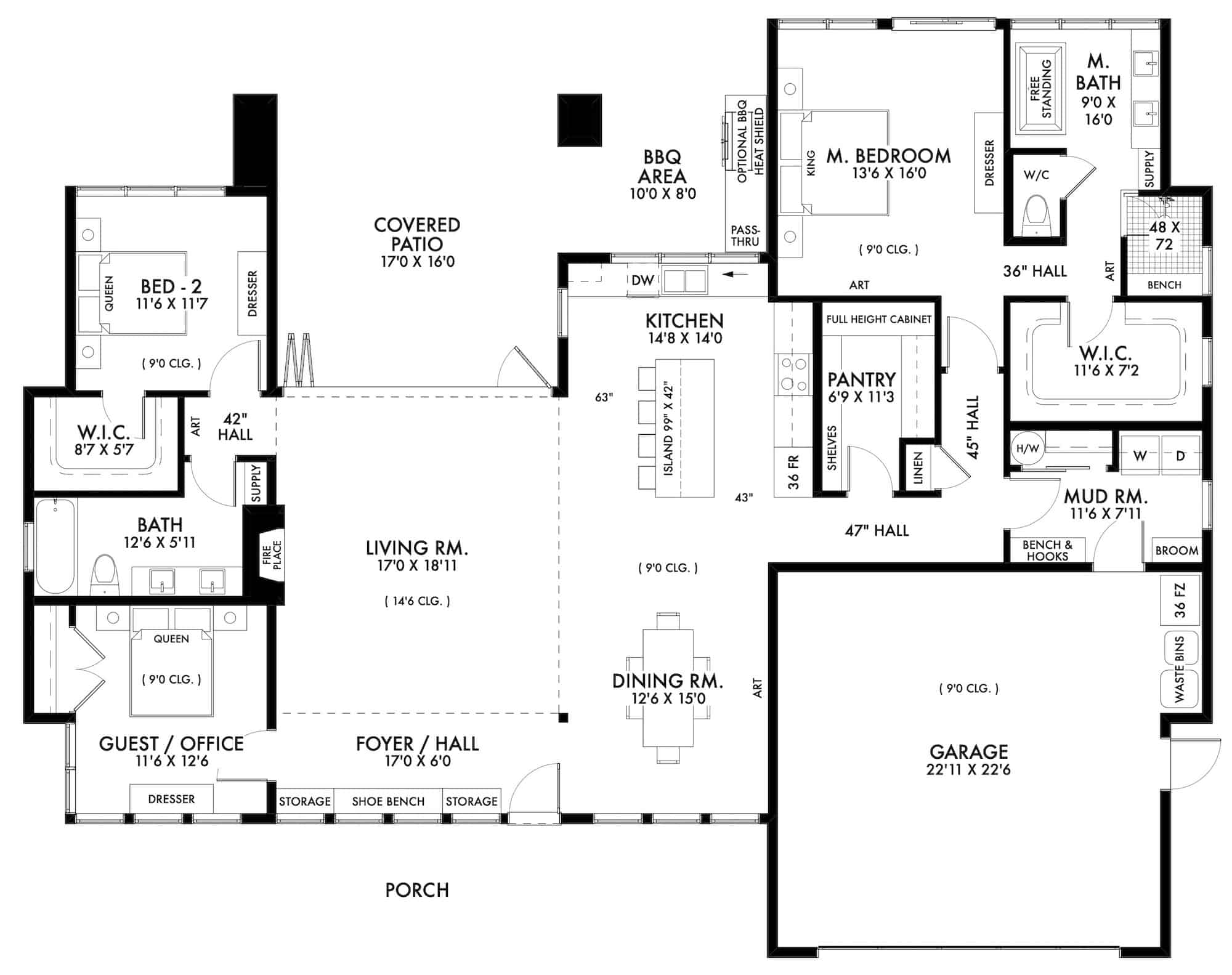 Main Level of Modern Plan #211-1043