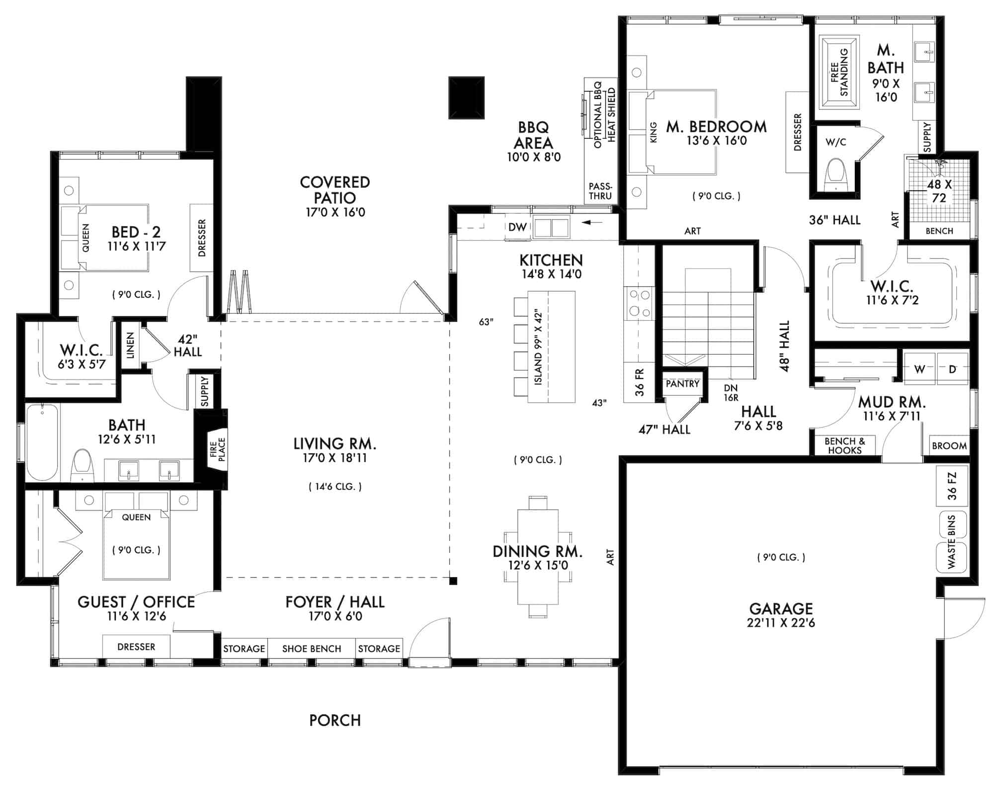 Main Level of Modern Plan #211-1043