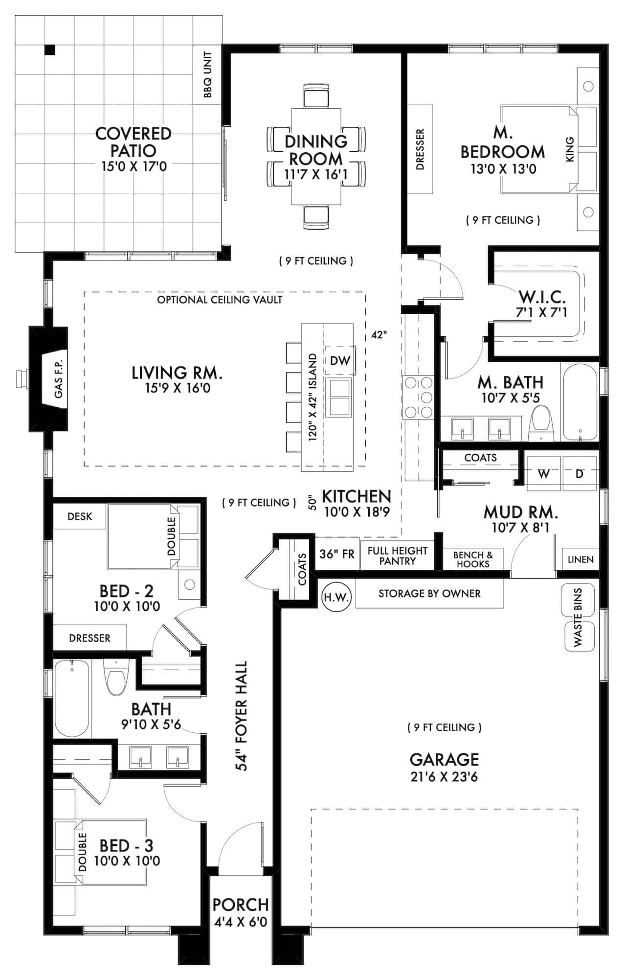 Main Level of Contemporary Plan #211-1044