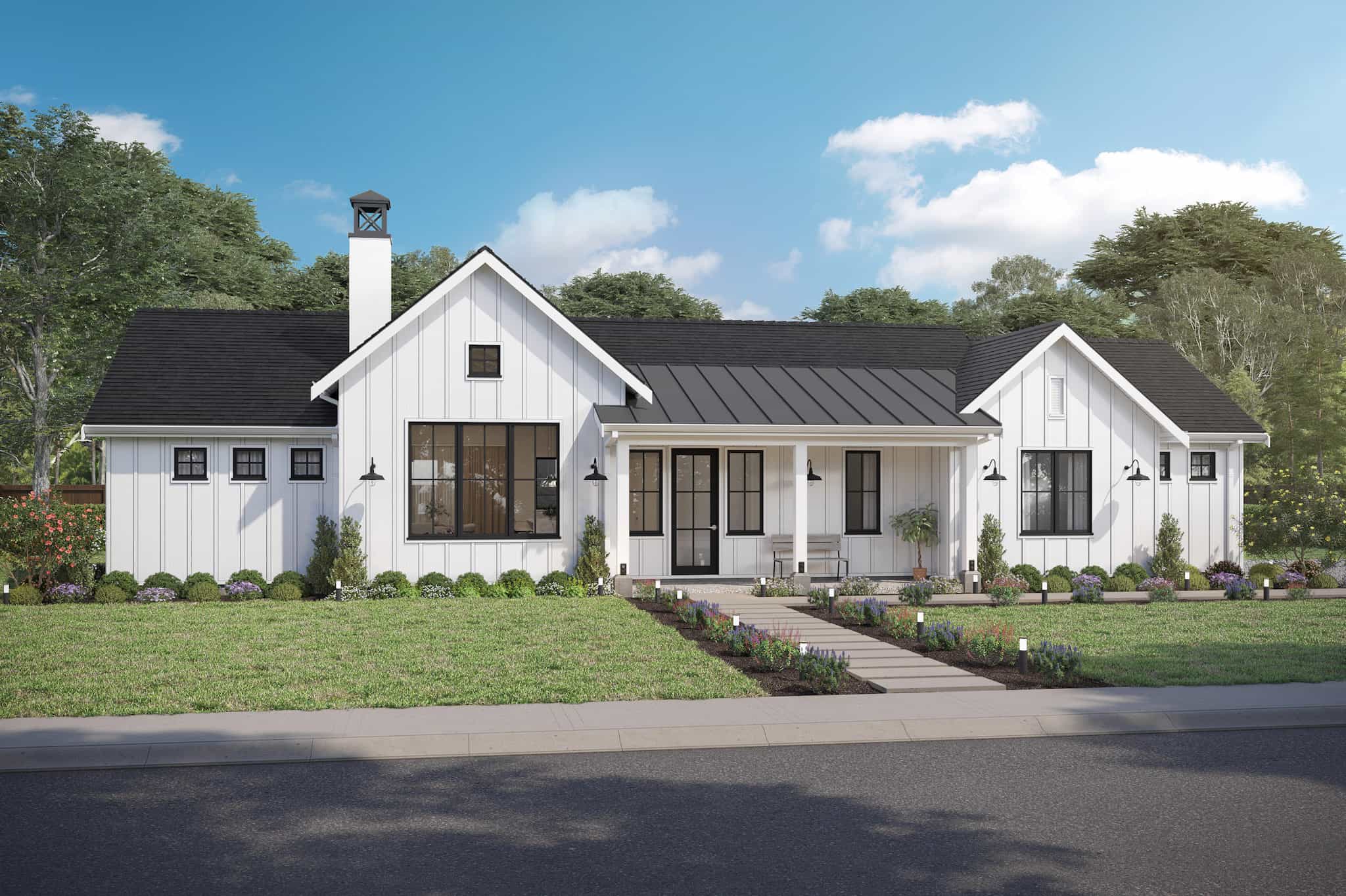 Front elevation of Ranch home (ThePlanCollection: House Plan #211-1047)