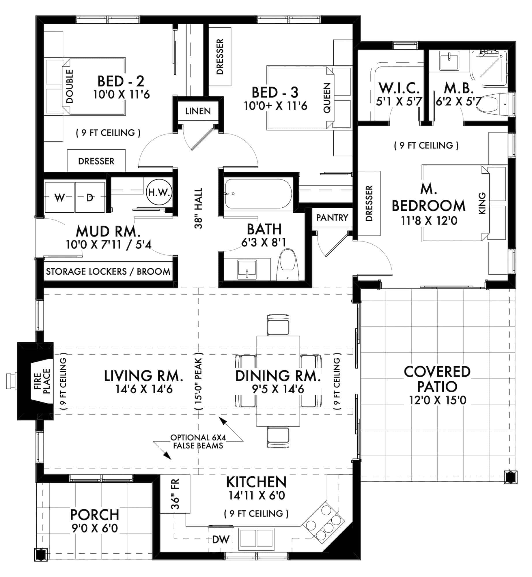 Main Level of Cottage Plan #211-1051