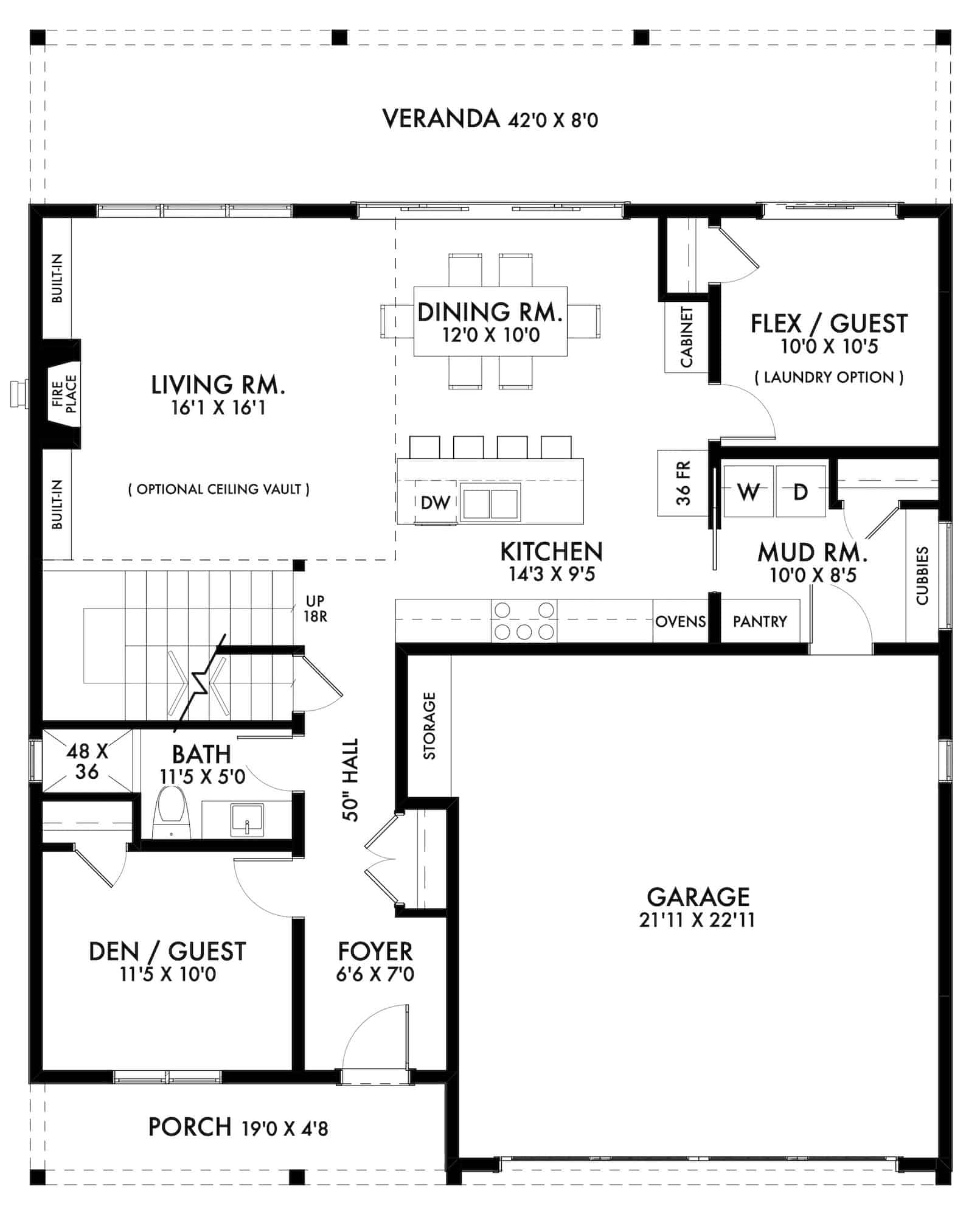 Main Level of Farmhouse Plan #211-1055