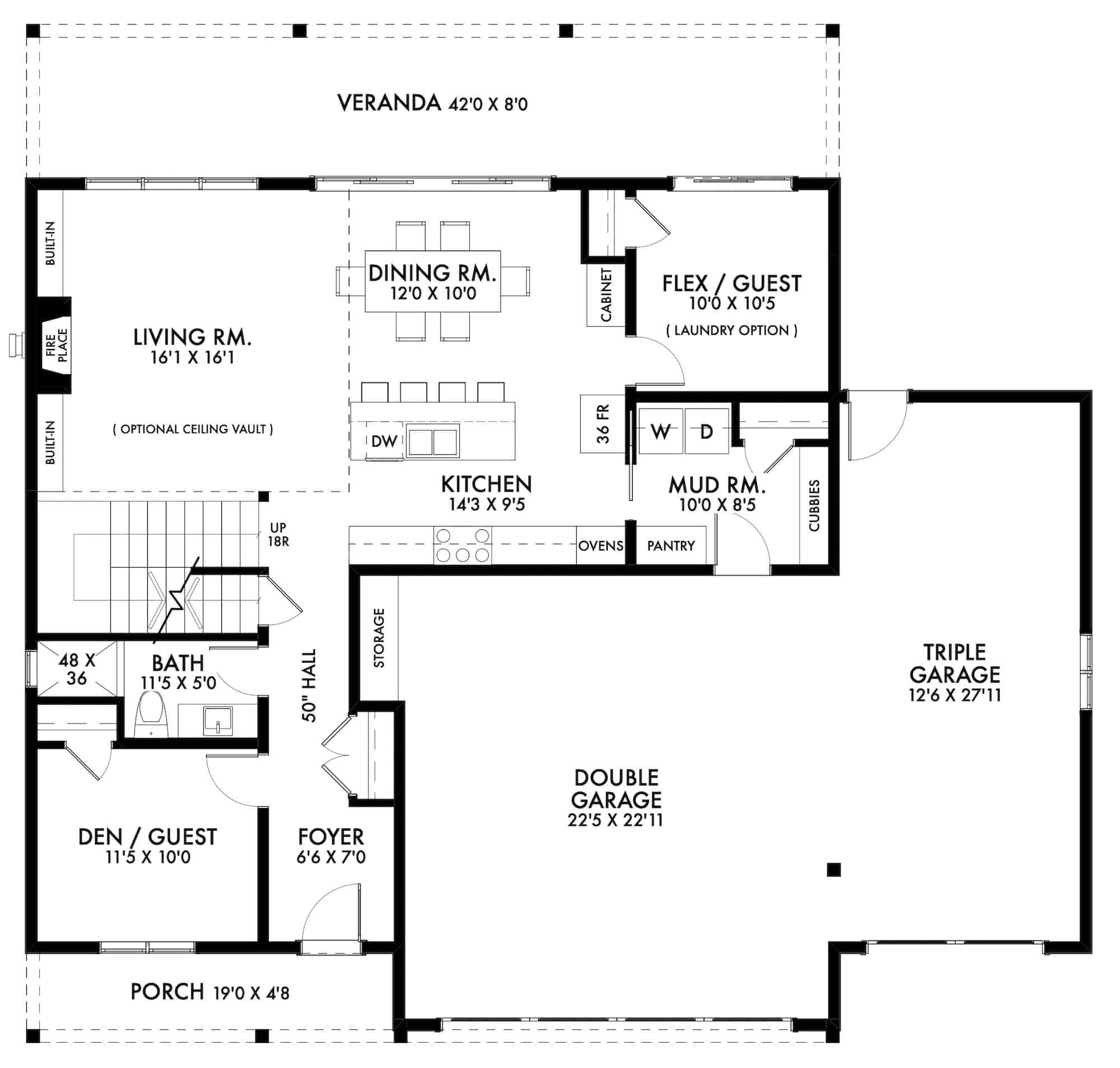 Main Level of Farmhouse Plan #211-1055