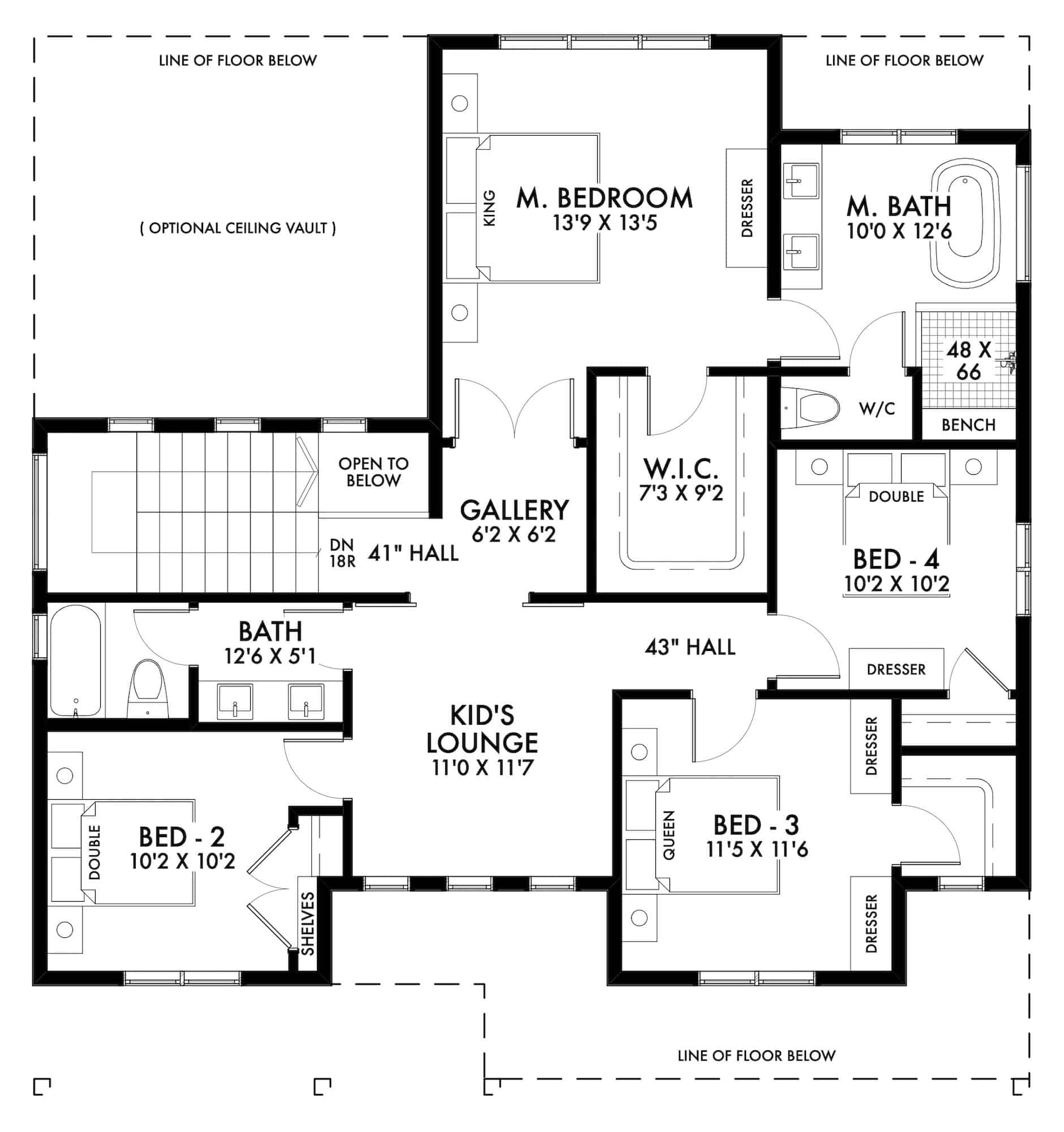 Upper Level of Farmhouse Plan #211-1055