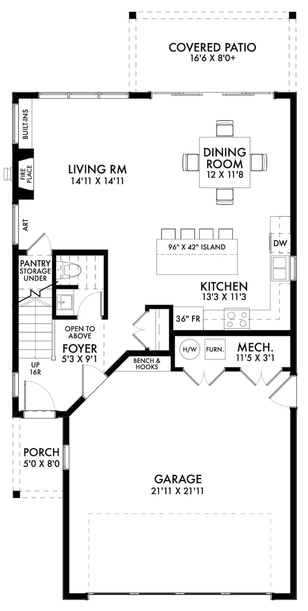 Main Level of Farmhouse Plan #211-1056