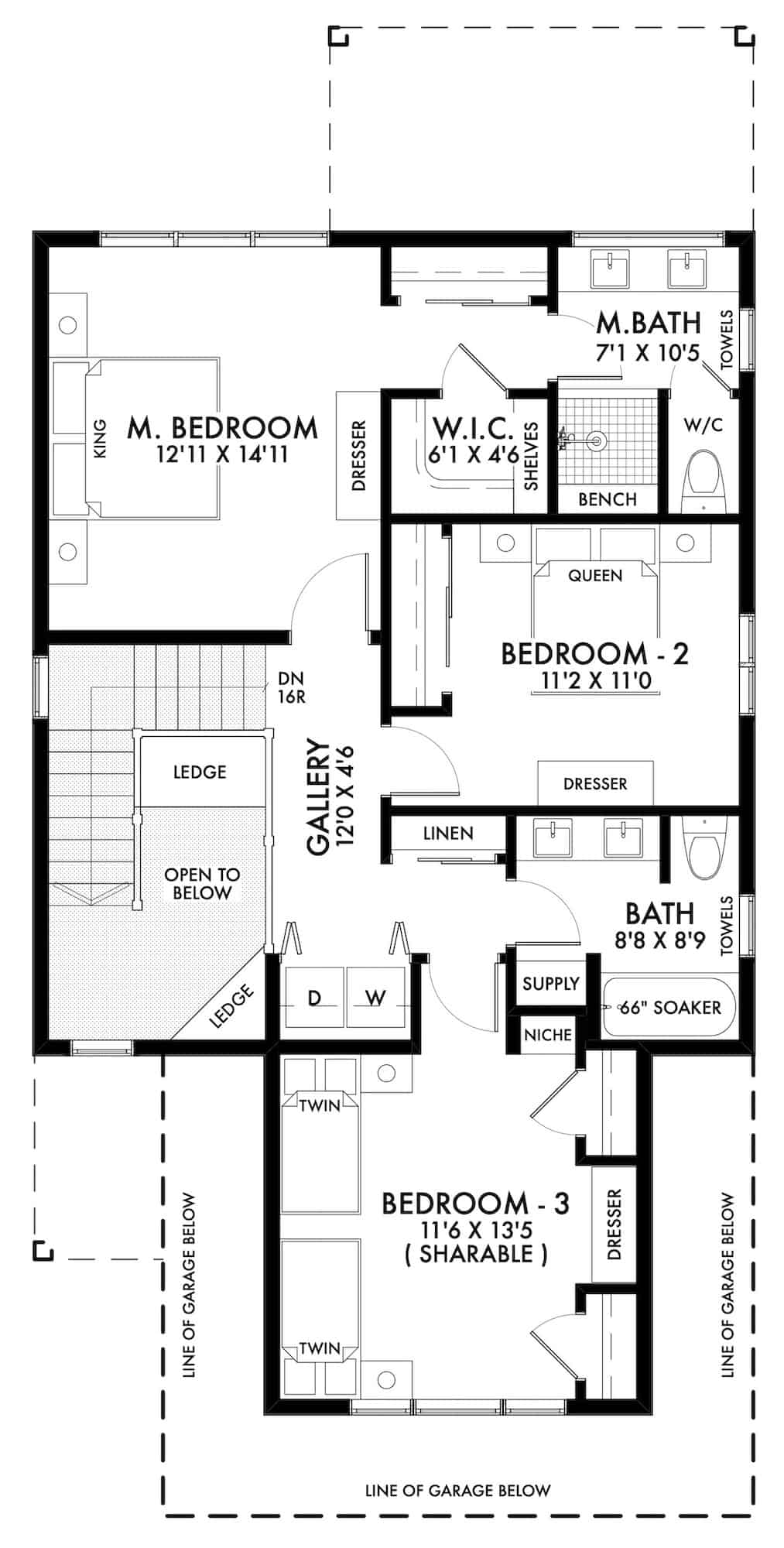 Main Level of Farmhouse Plan #211-1056