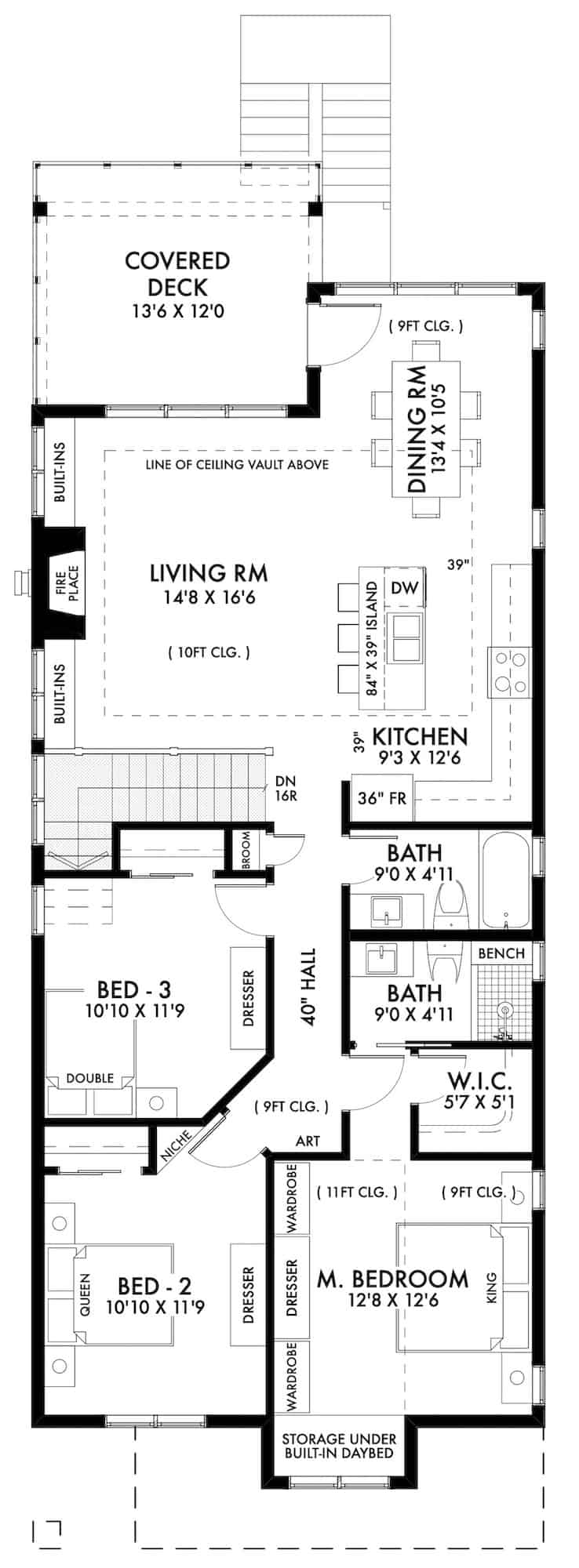Upper Level of Farmhouse Plan #211-1058