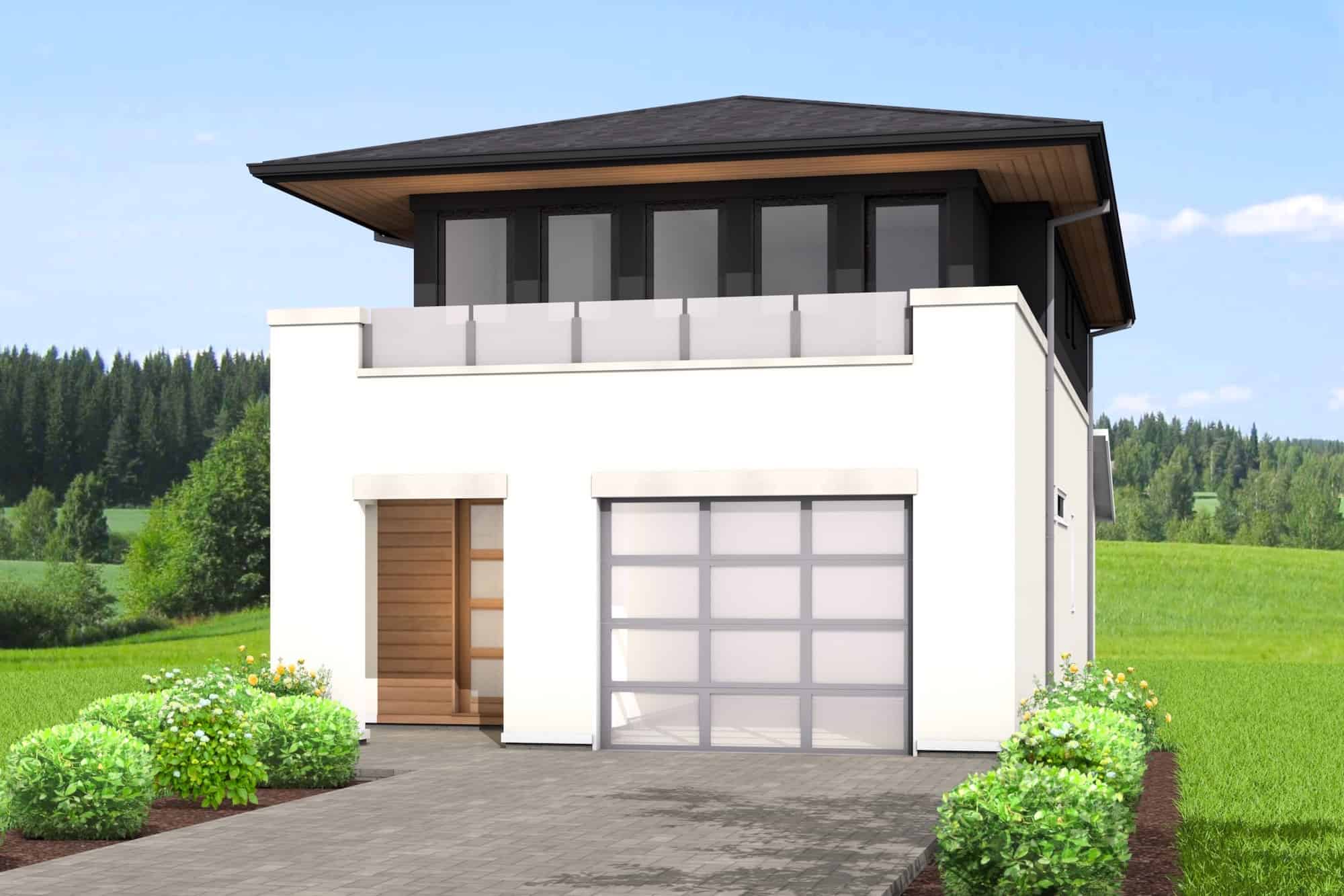 Front elevation of Contemporary home (ThePlanCollection: House Plan #211-1059)