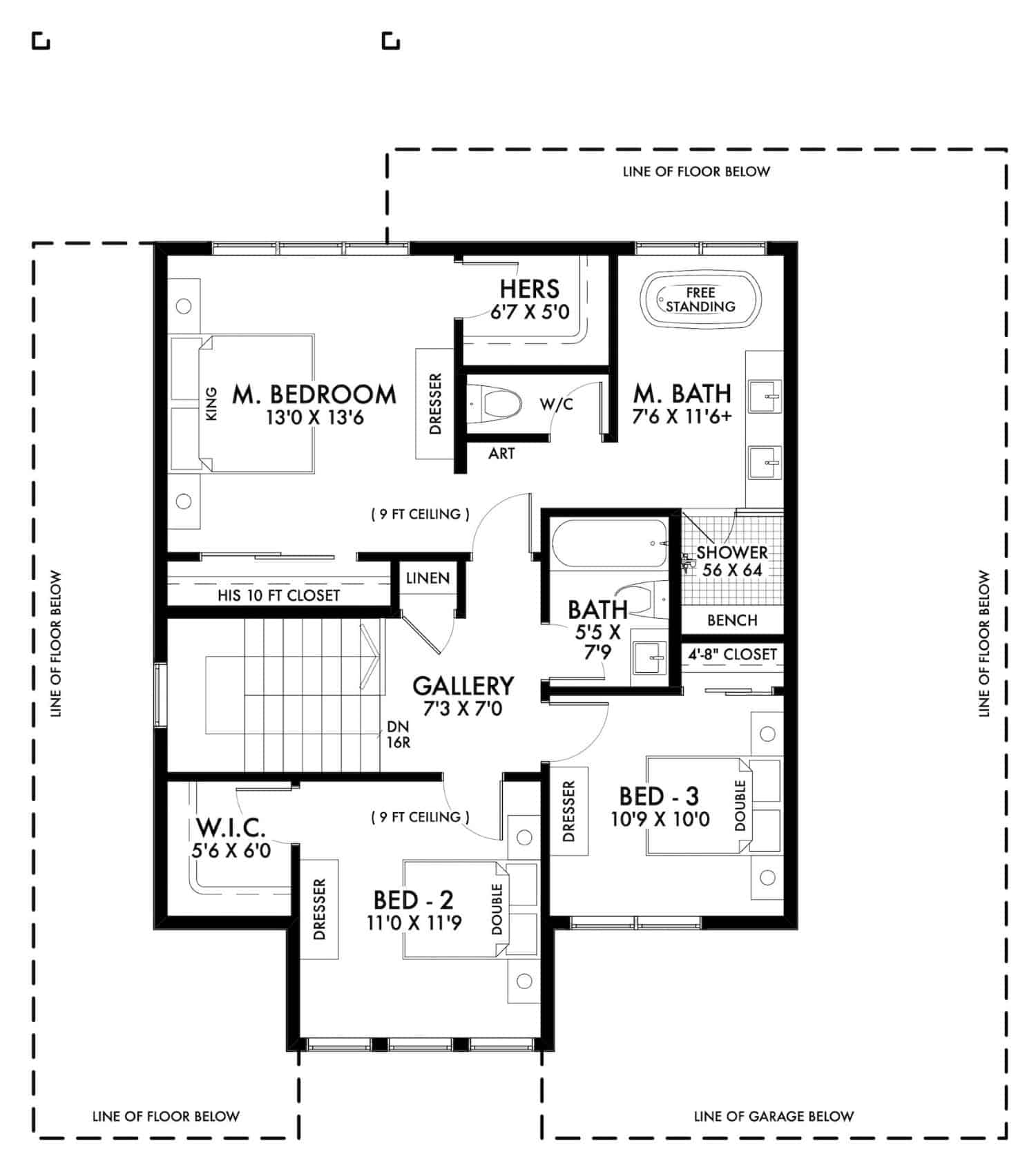 Upper Level of Contemporary Plan #211-1060