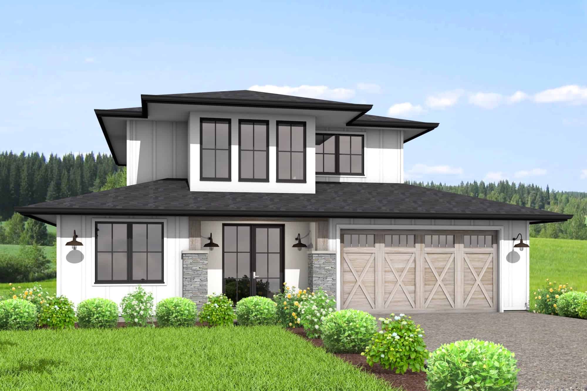 Front elevation of Contemporary home (ThePlanCollection: House Plan #211-1060)