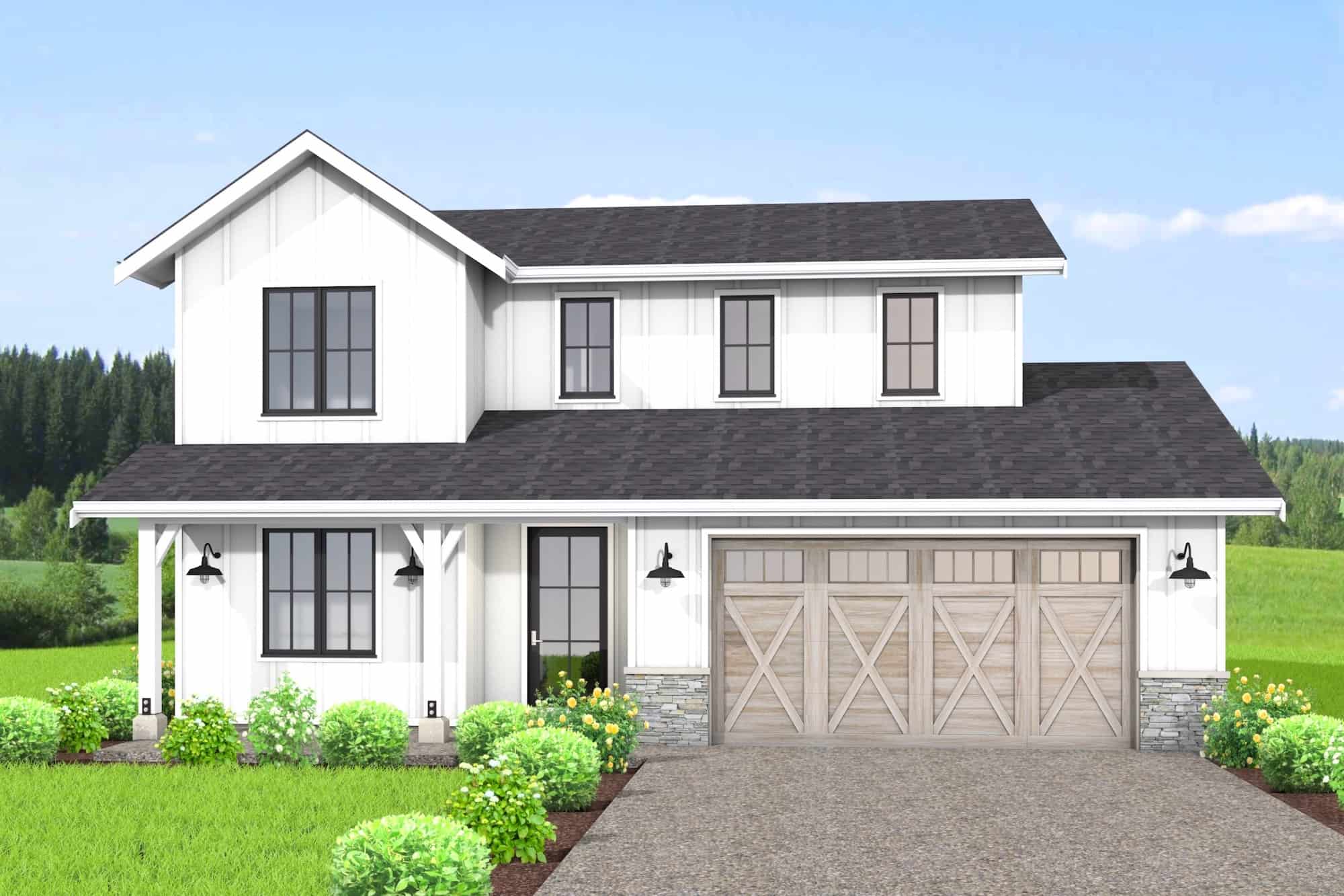 Front elevation of Farmhouse home (ThePlanCollection: House Plan #211-1061)