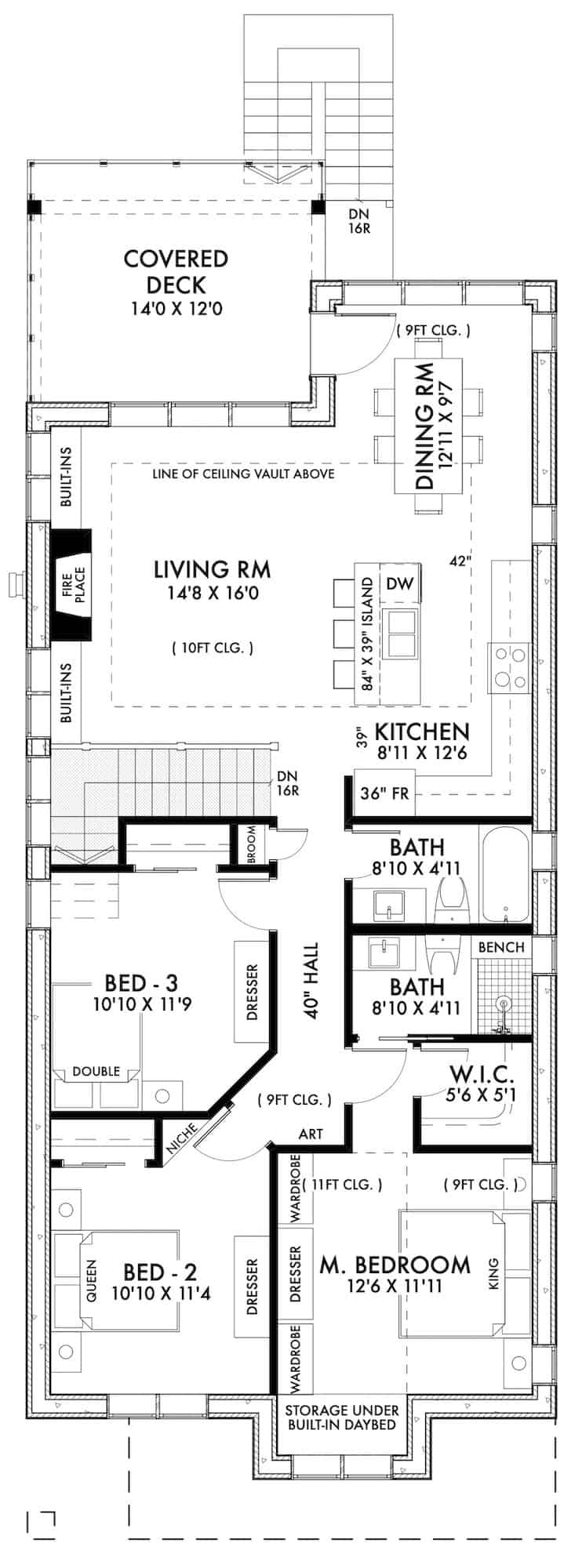 Upper Level of Farmhouse Plan #211-1062