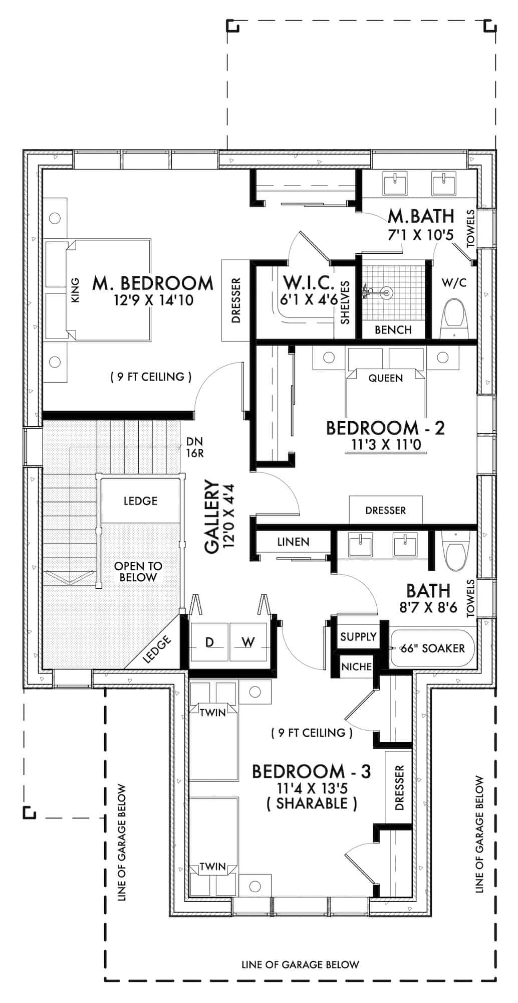 Upper Level of Farmhouse Plan #211-1063