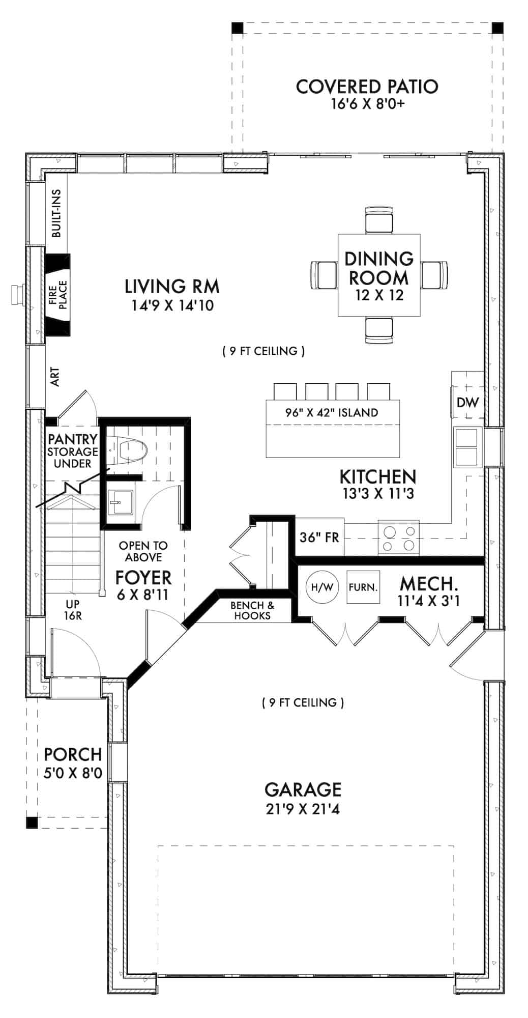 Main Level of Farmhouse Plan #211-1063
