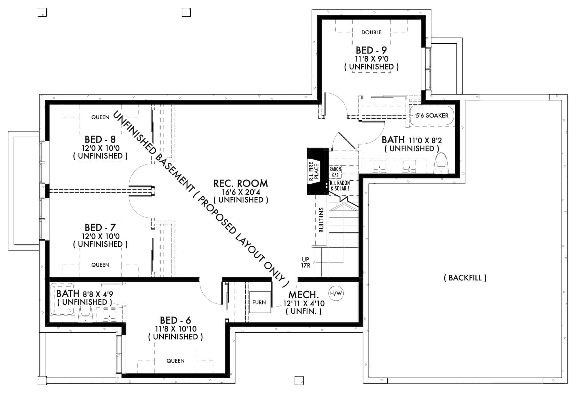 Basement of Modern Farmhouse Plan #211-1067