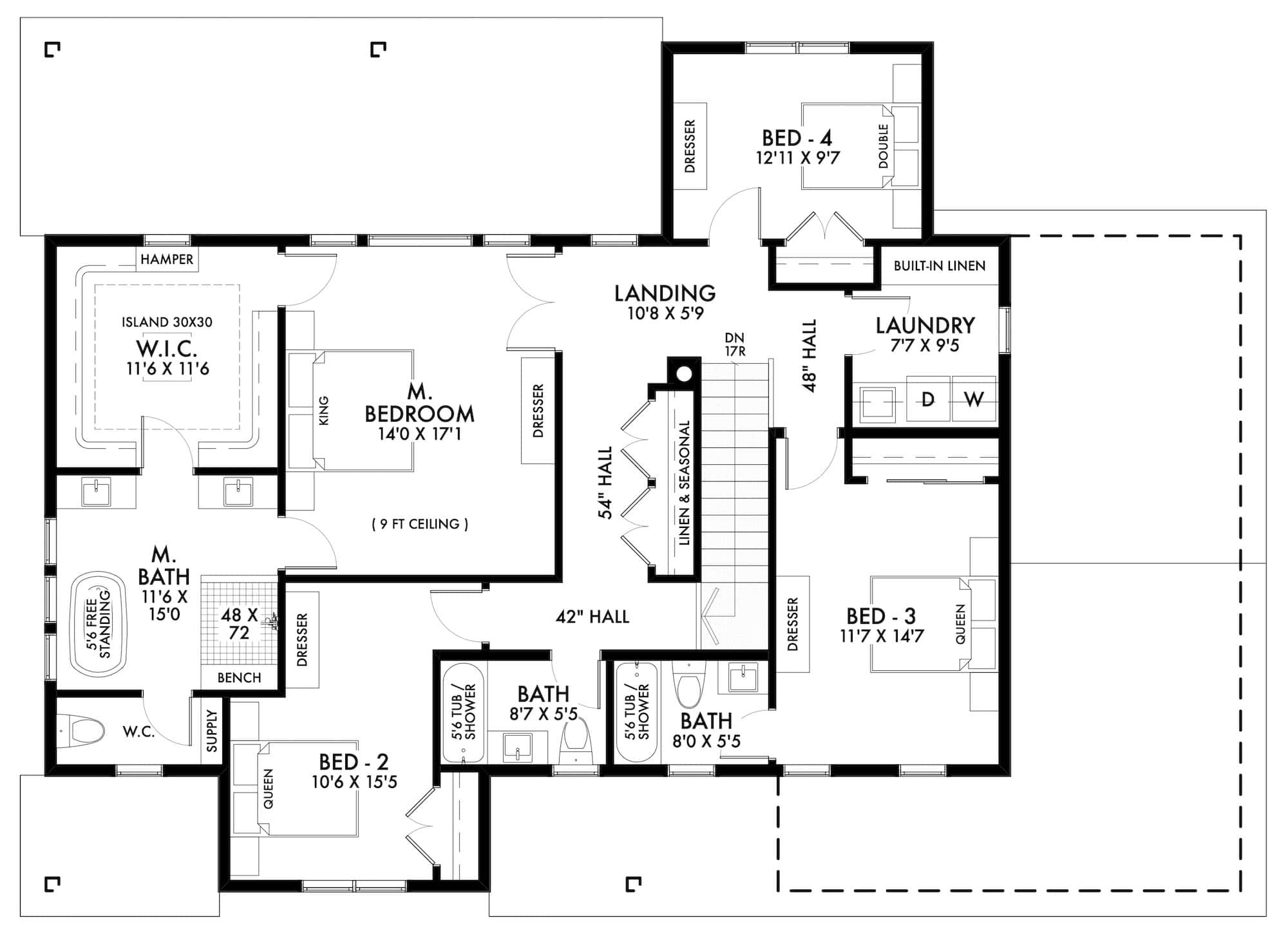 Upper Level of Modern Farmhouse Plan #211-1067