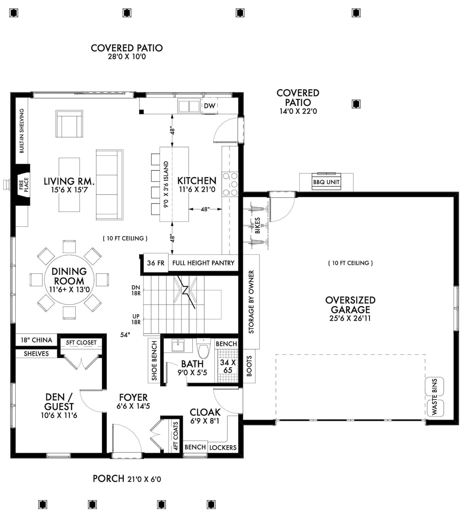 Main Level of Modern Farmhouse Plan #211-1068