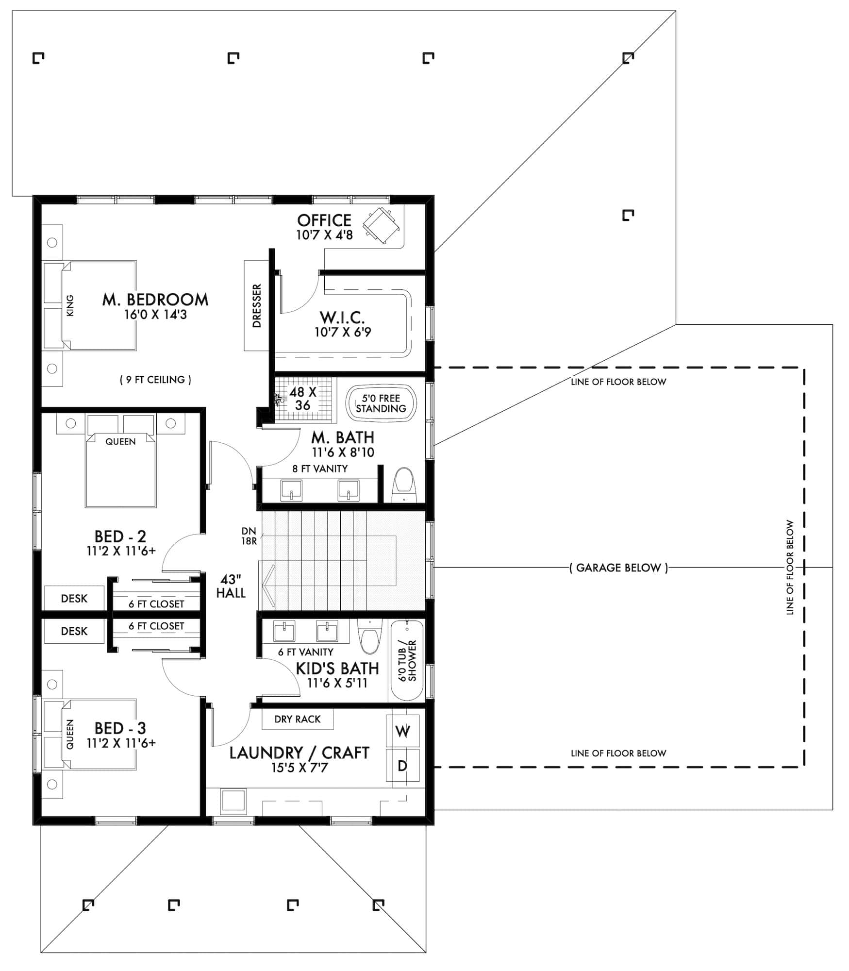 Upper Level of Modern Farmhouse Plan #211-1068