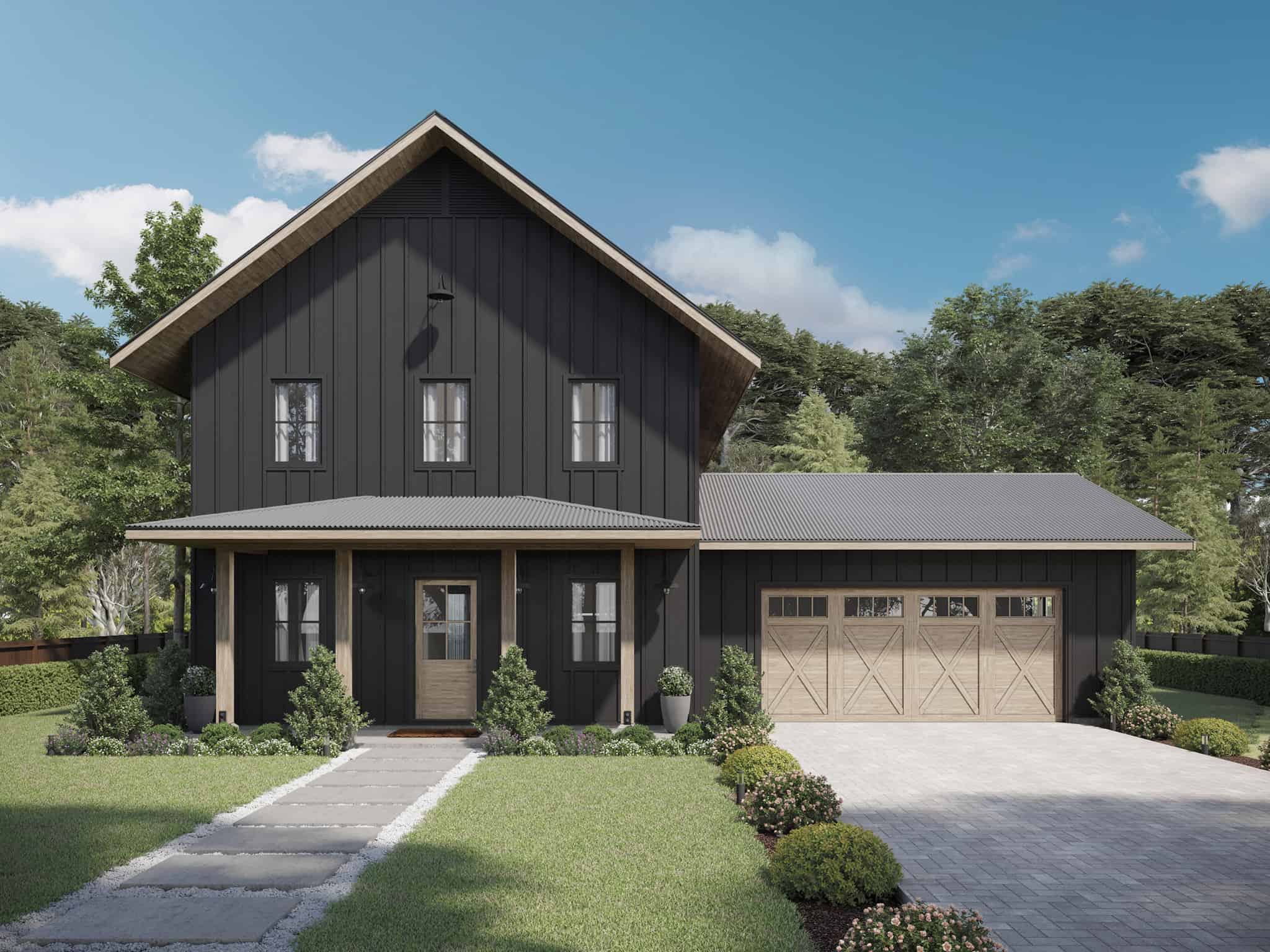 Front elevation of Modern Farmhouse home (ThePlanCollection: House Plan #211-1068)