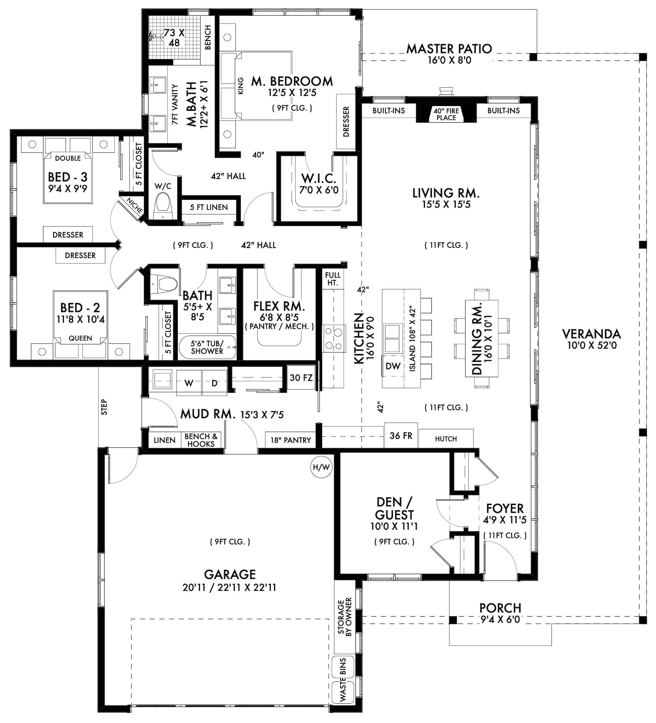 Main Level of Barn Style Plan #211-1069