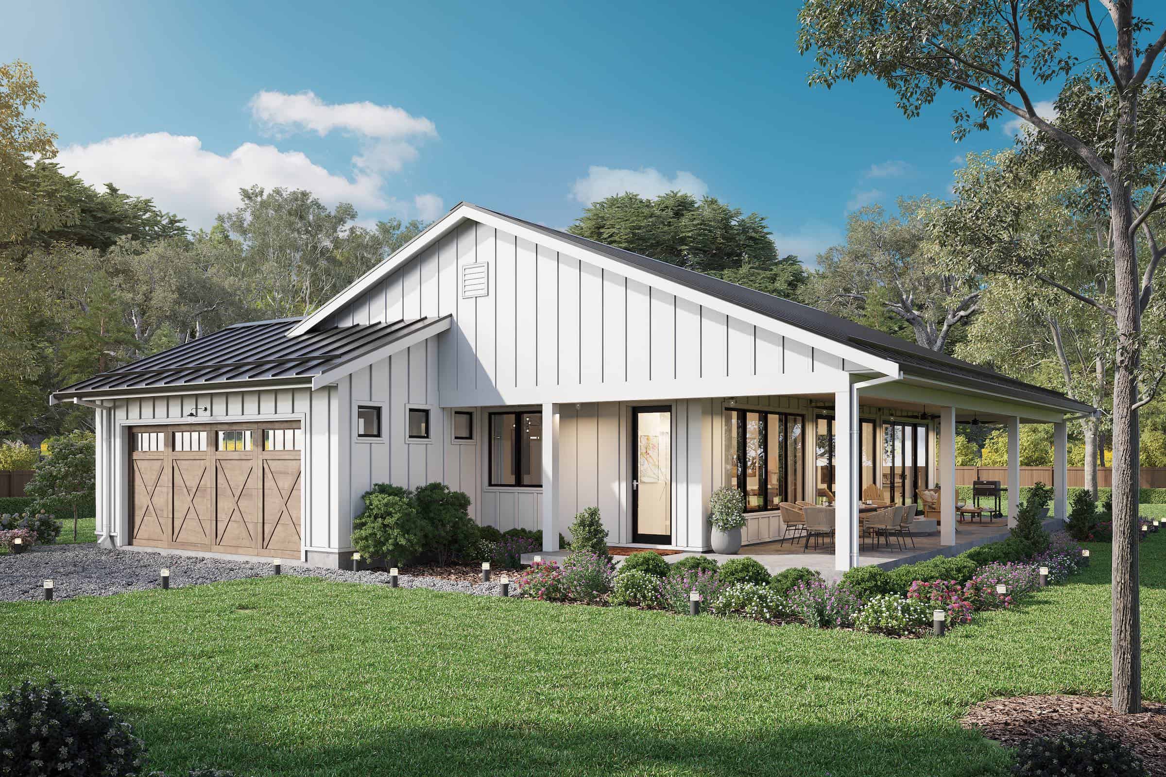 Front elevation of Barn Style home (ThePlanCollection: House Plan #211-1069)