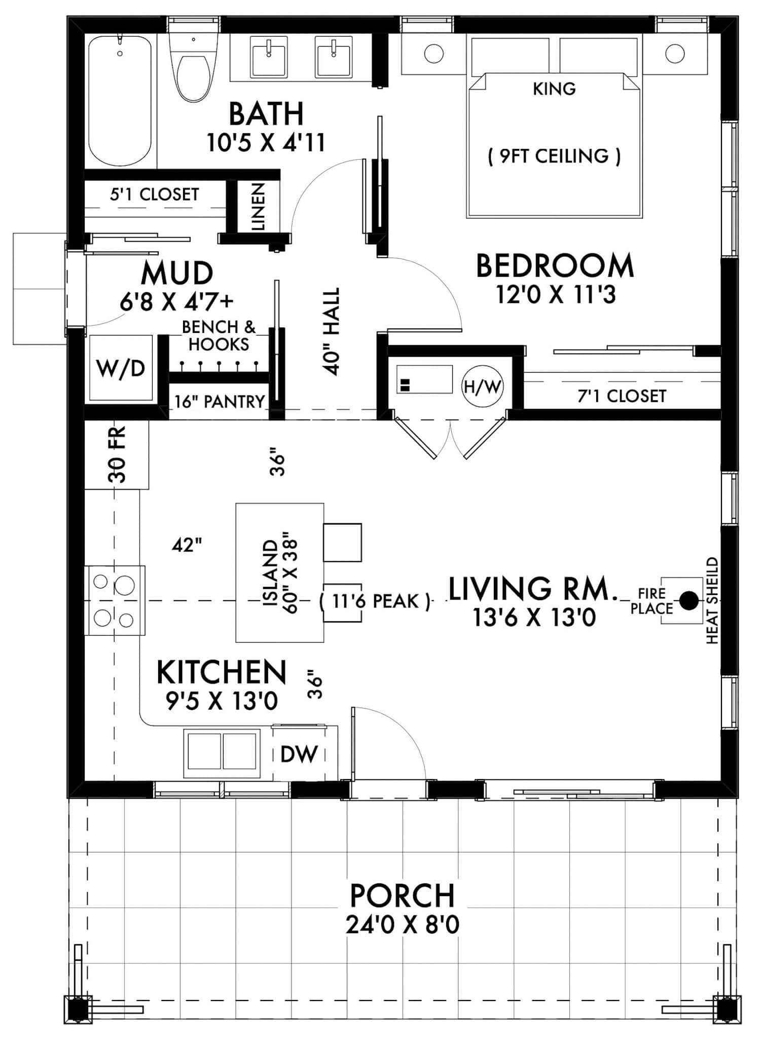 Main Level of Farmhouse Plan #211-1070