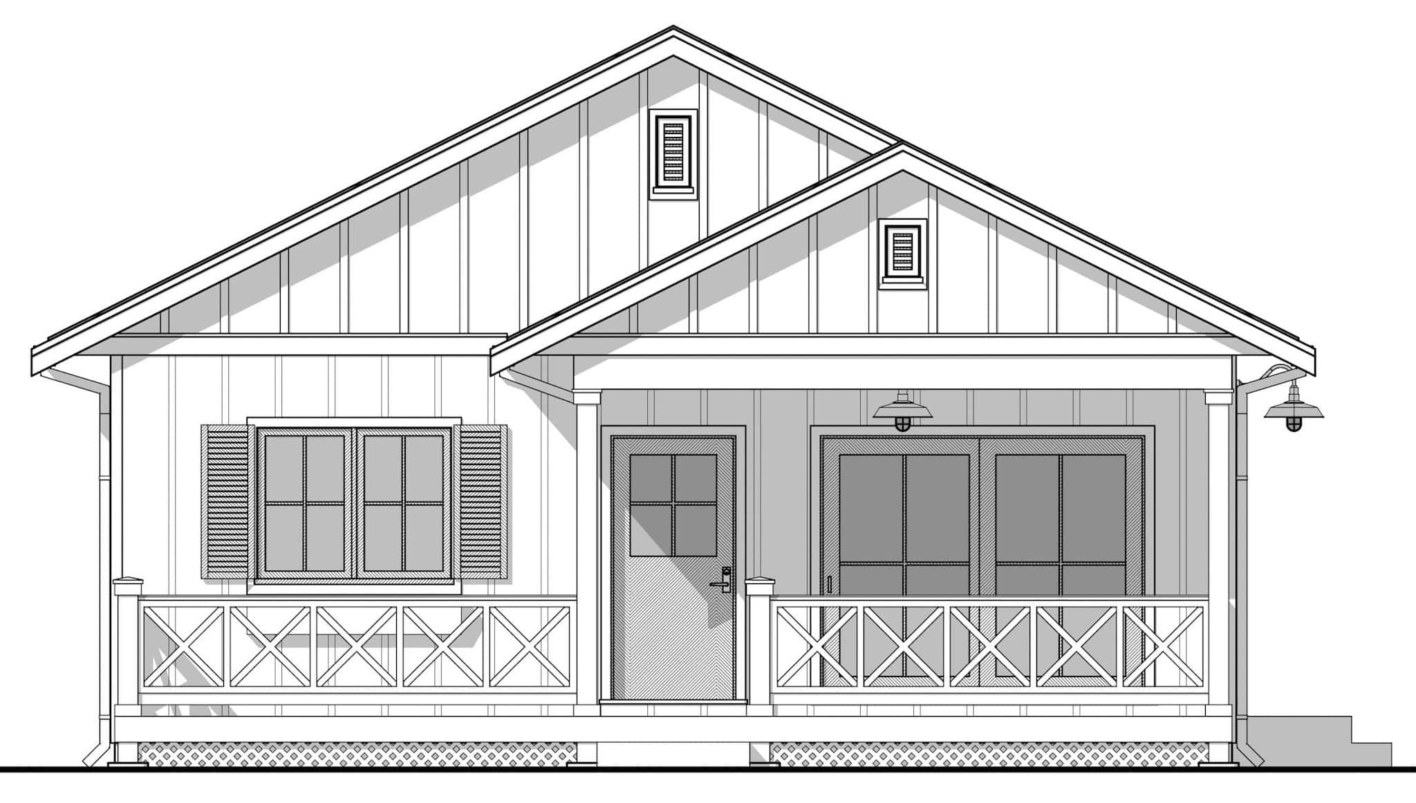 Home Plan Front Elevation of this 2-Bedroom,784 Sq Ft Plan -211-1074