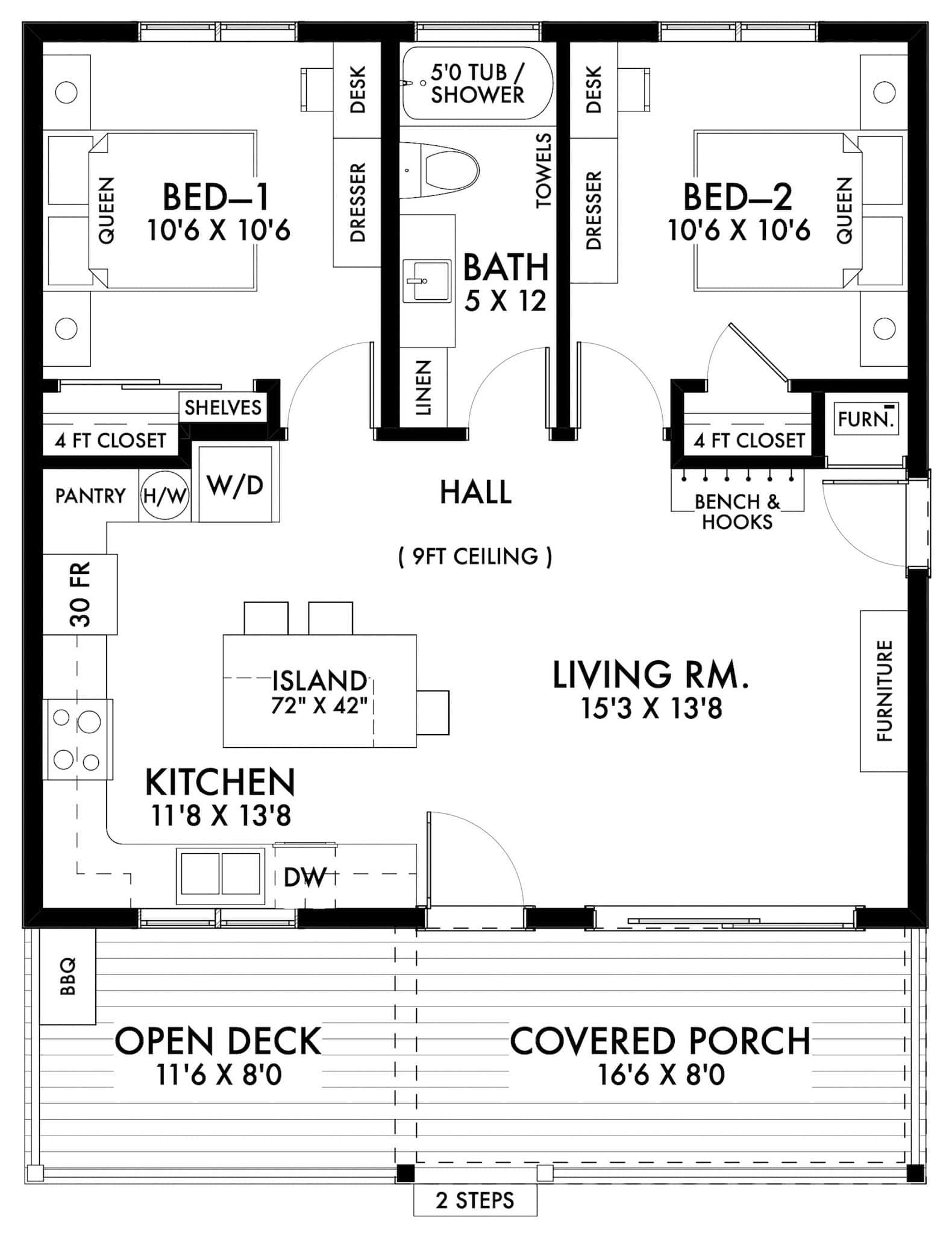 Main Level of Farmhouse Plan #211-1074